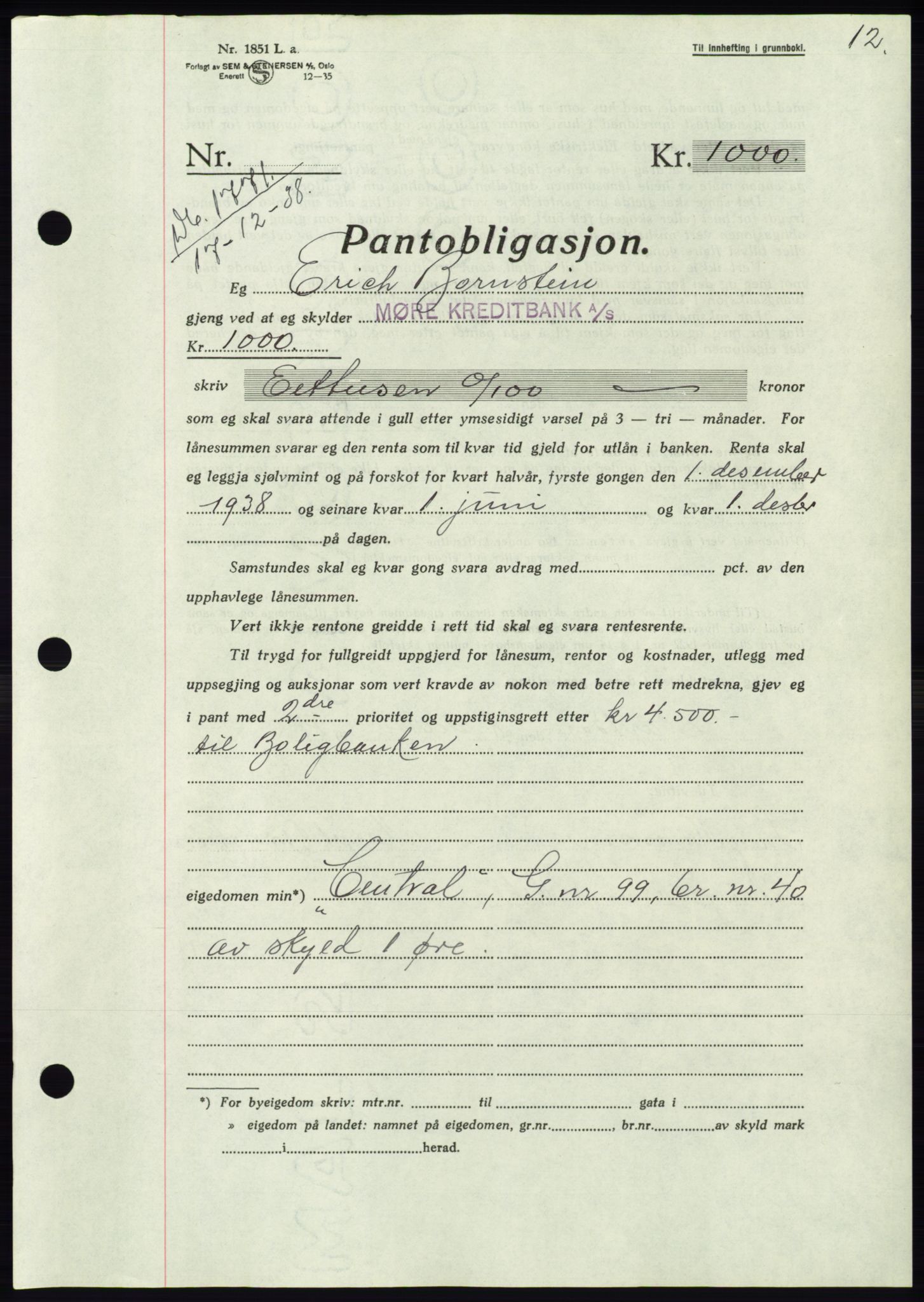 Søre Sunnmøre sorenskriveri, AV/SAT-A-4122/1/2/2C/L0067: Mortgage book no. 61, 1938-1939, Diary no: : 1771/1938