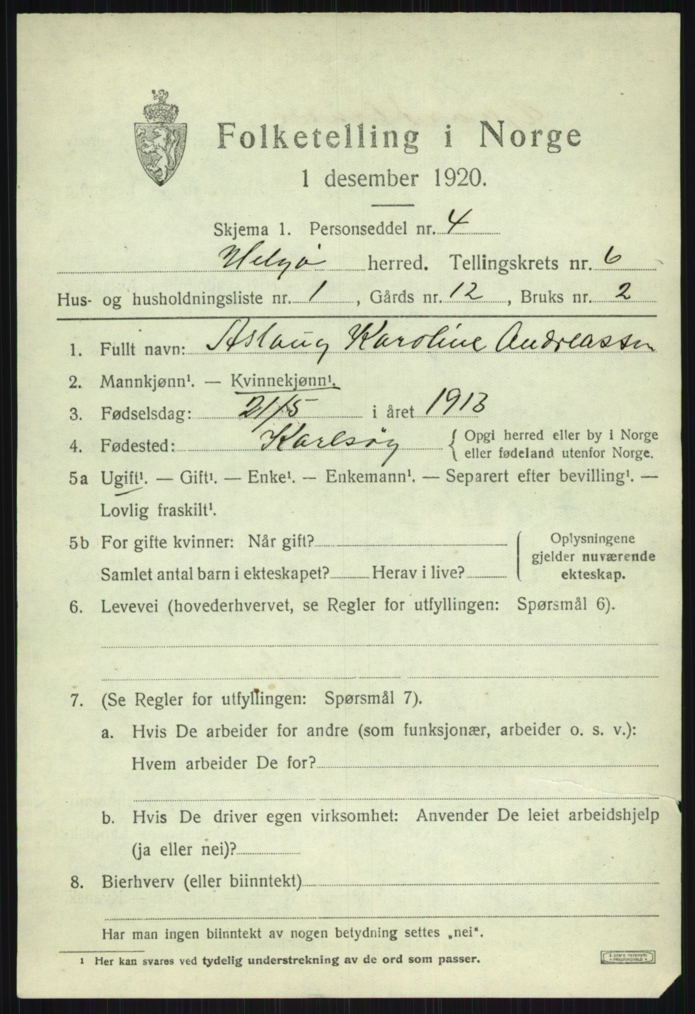 SATØ, 1920 census for Helgøy, 1920, p. 2260