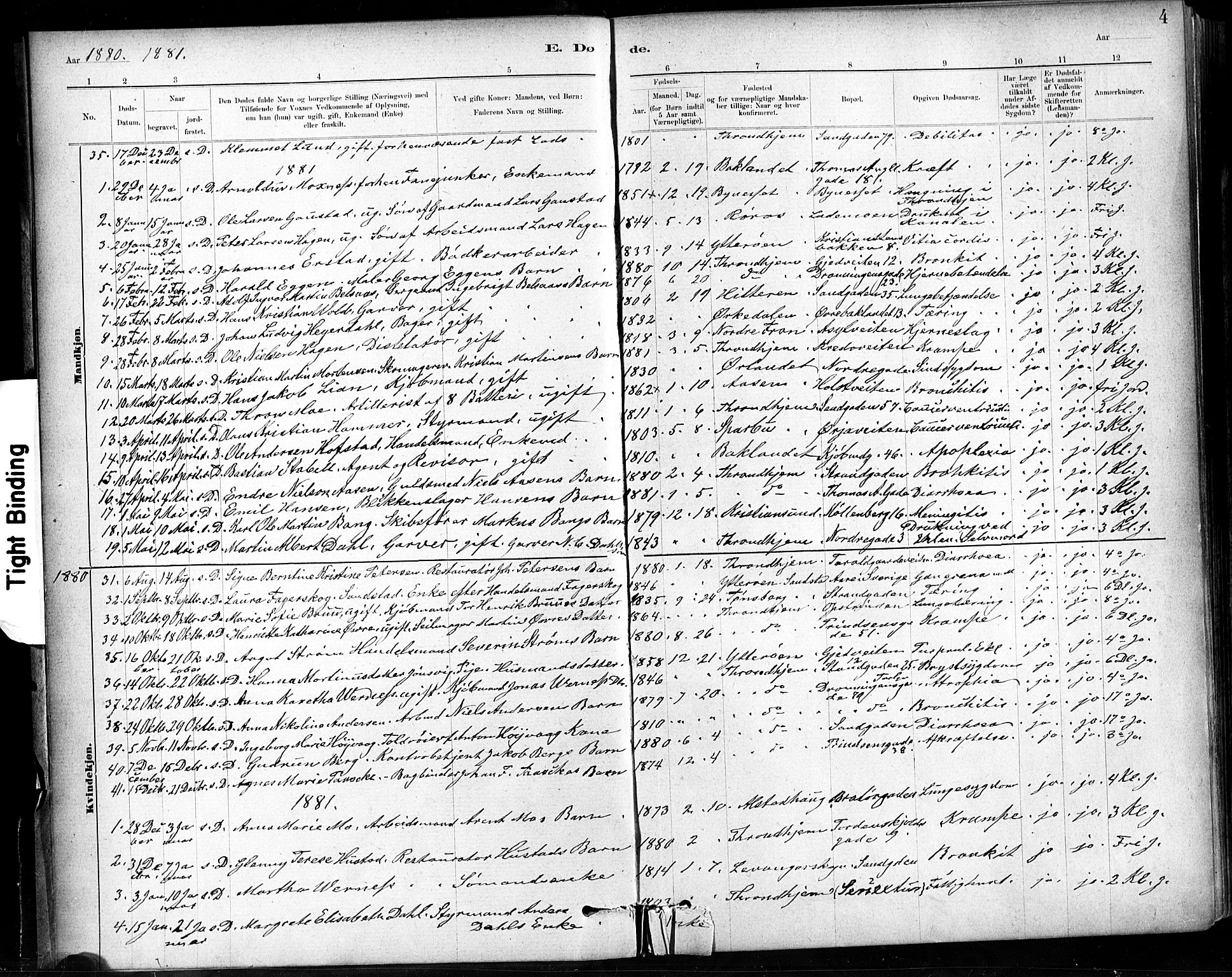 Ministerialprotokoller, klokkerbøker og fødselsregistre - Sør-Trøndelag, SAT/A-1456/602/L0120: Parish register (official) no. 602A18, 1880-1913, p. 4