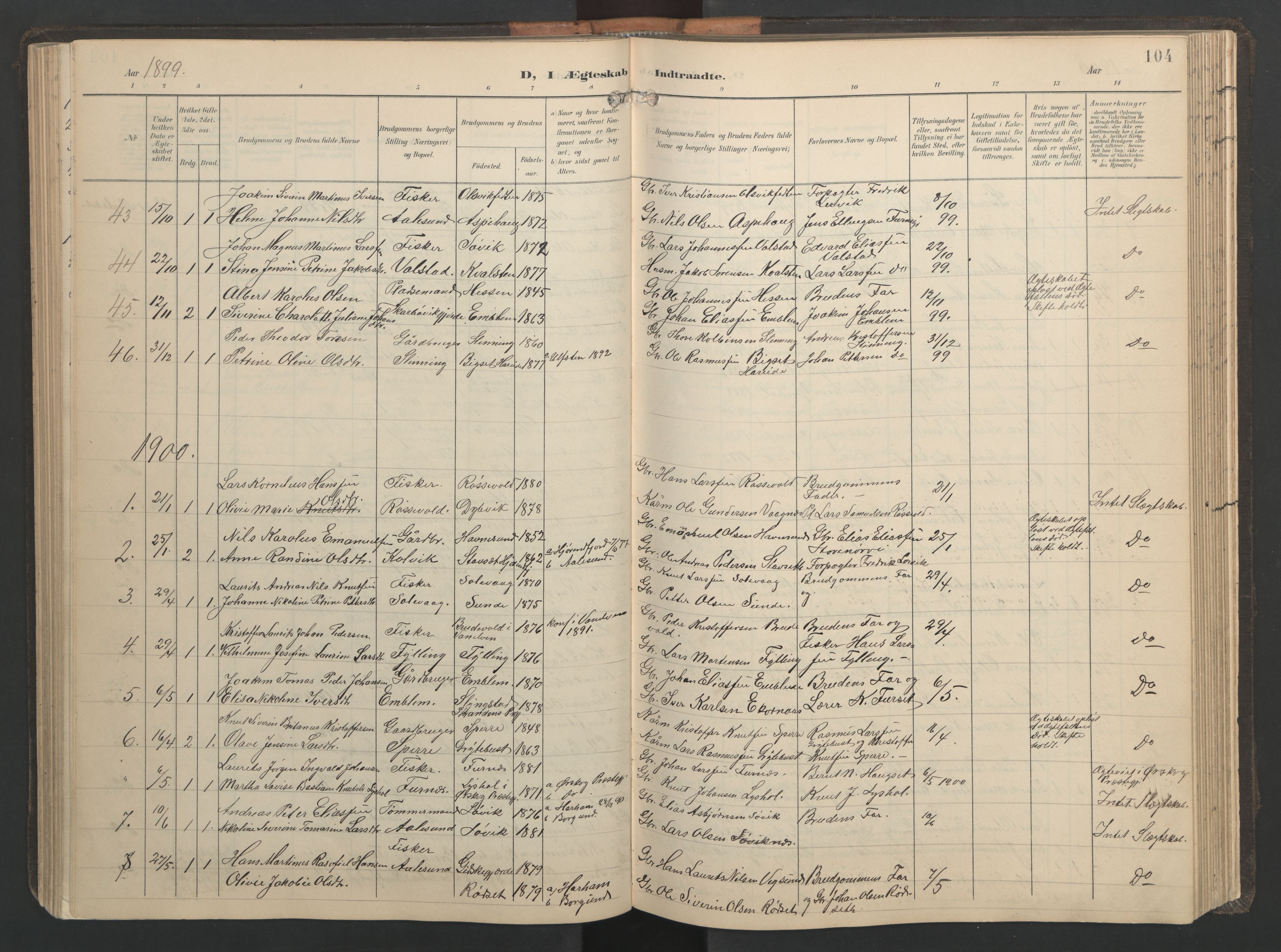 Ministerialprotokoller, klokkerbøker og fødselsregistre - Møre og Romsdal, AV/SAT-A-1454/528/L0433: Parish register (copy) no. 528C14, 1899-1922, p. 104