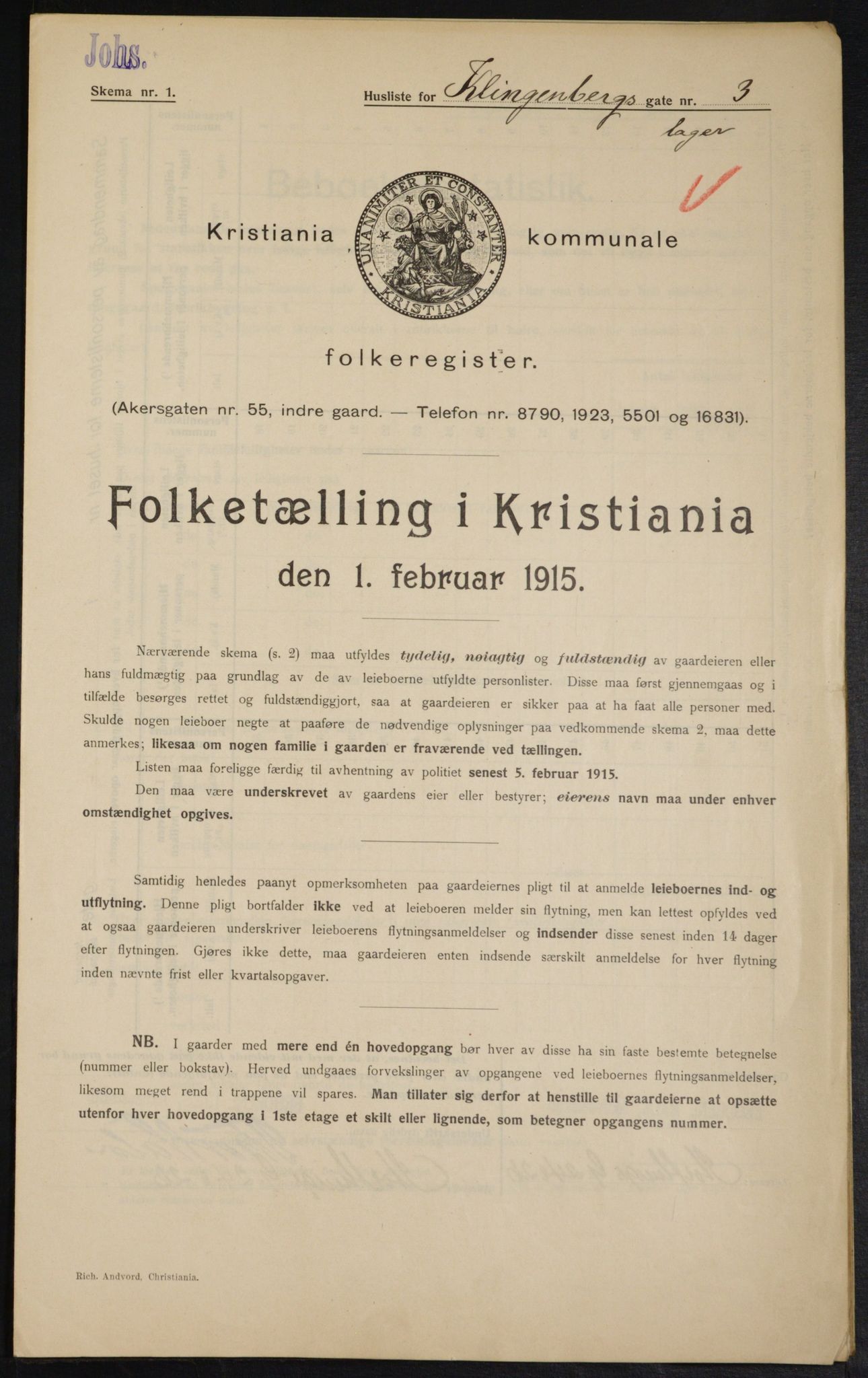 OBA, Municipal Census 1915 for Kristiania, 1915, p. 51383