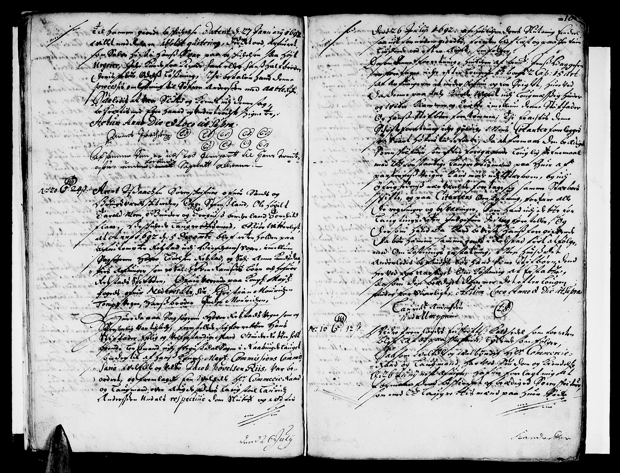 Nedenes sorenskriveri før 1824, SAK/1221-0007/F/Fa/L0007: Tingbok med register nr 4, 1692-1696, p. 15b-16a