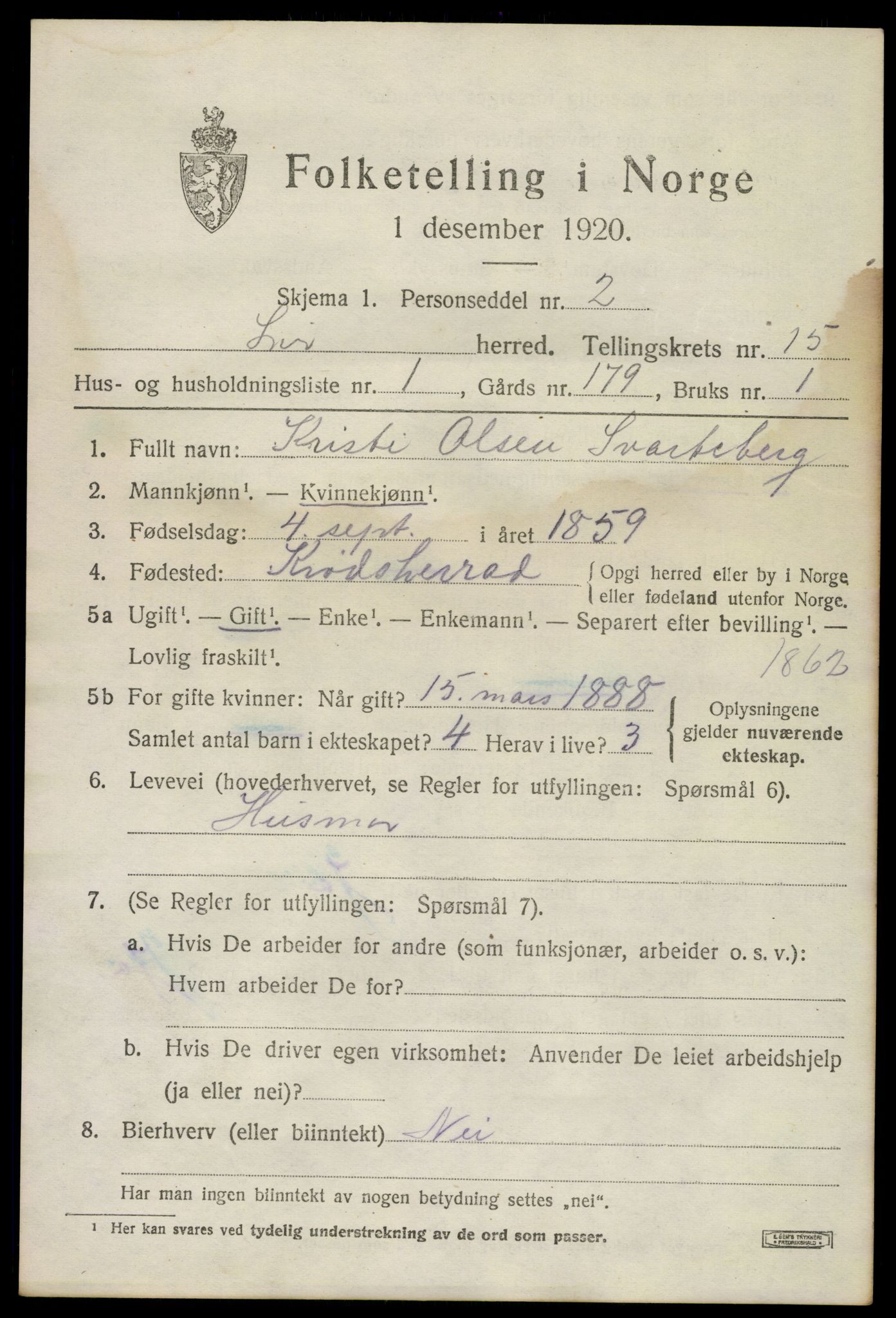 SAKO, 1920 census for Lier, 1920, p. 22612