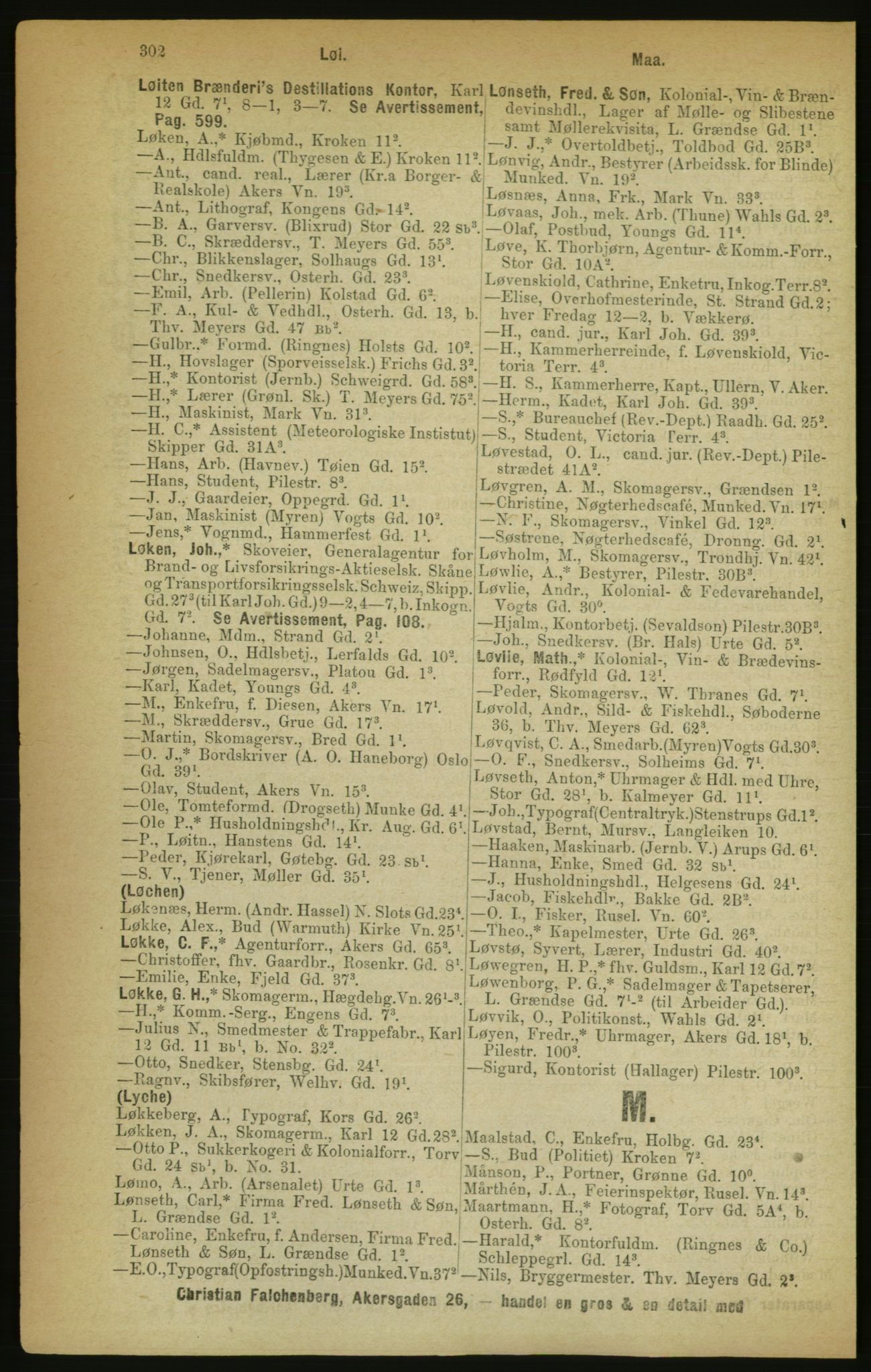 Kristiania/Oslo adressebok, PUBL/-, 1888, p. 302