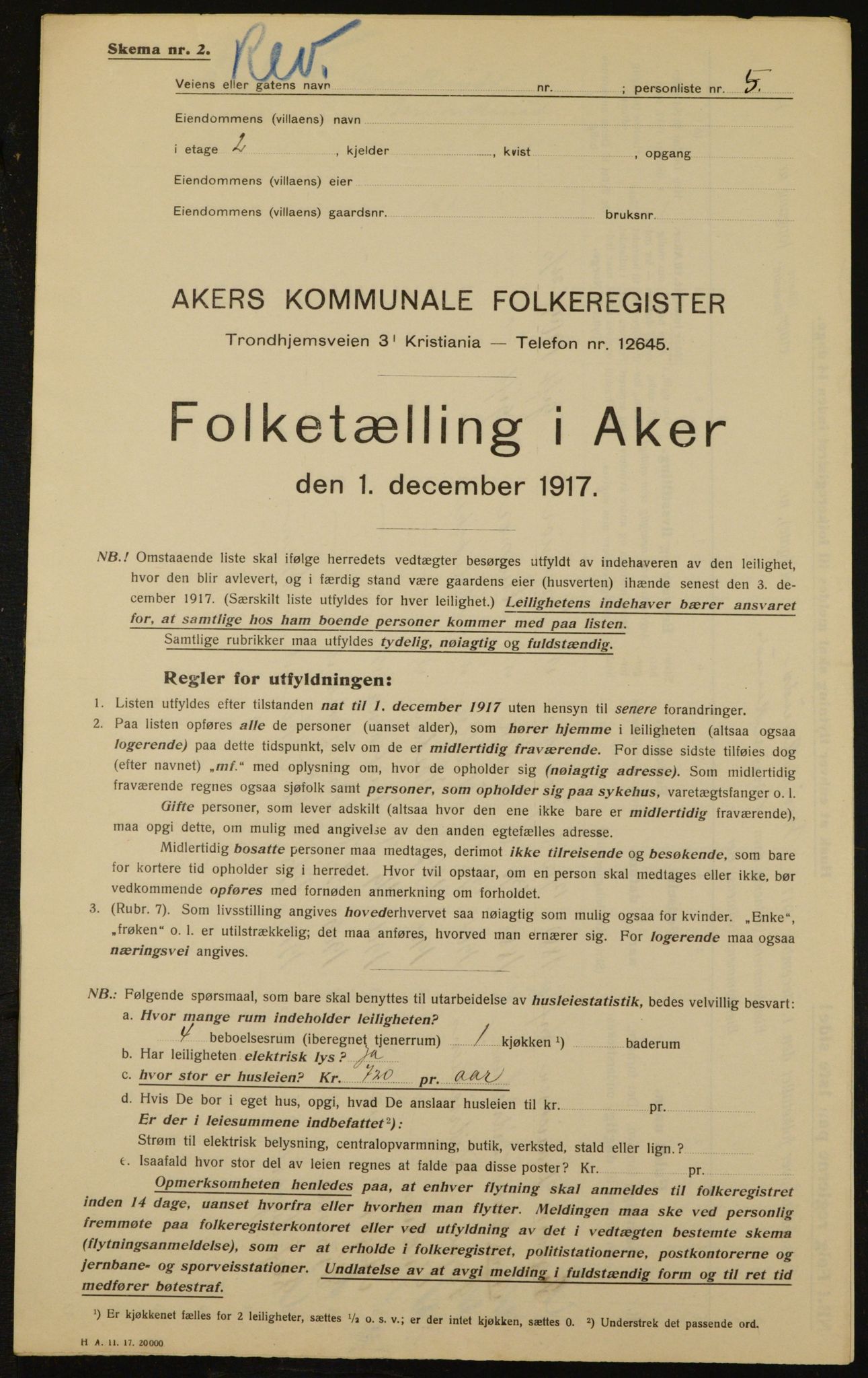 OBA, Municipal Census 1917 for Aker, 1917, p. 18581