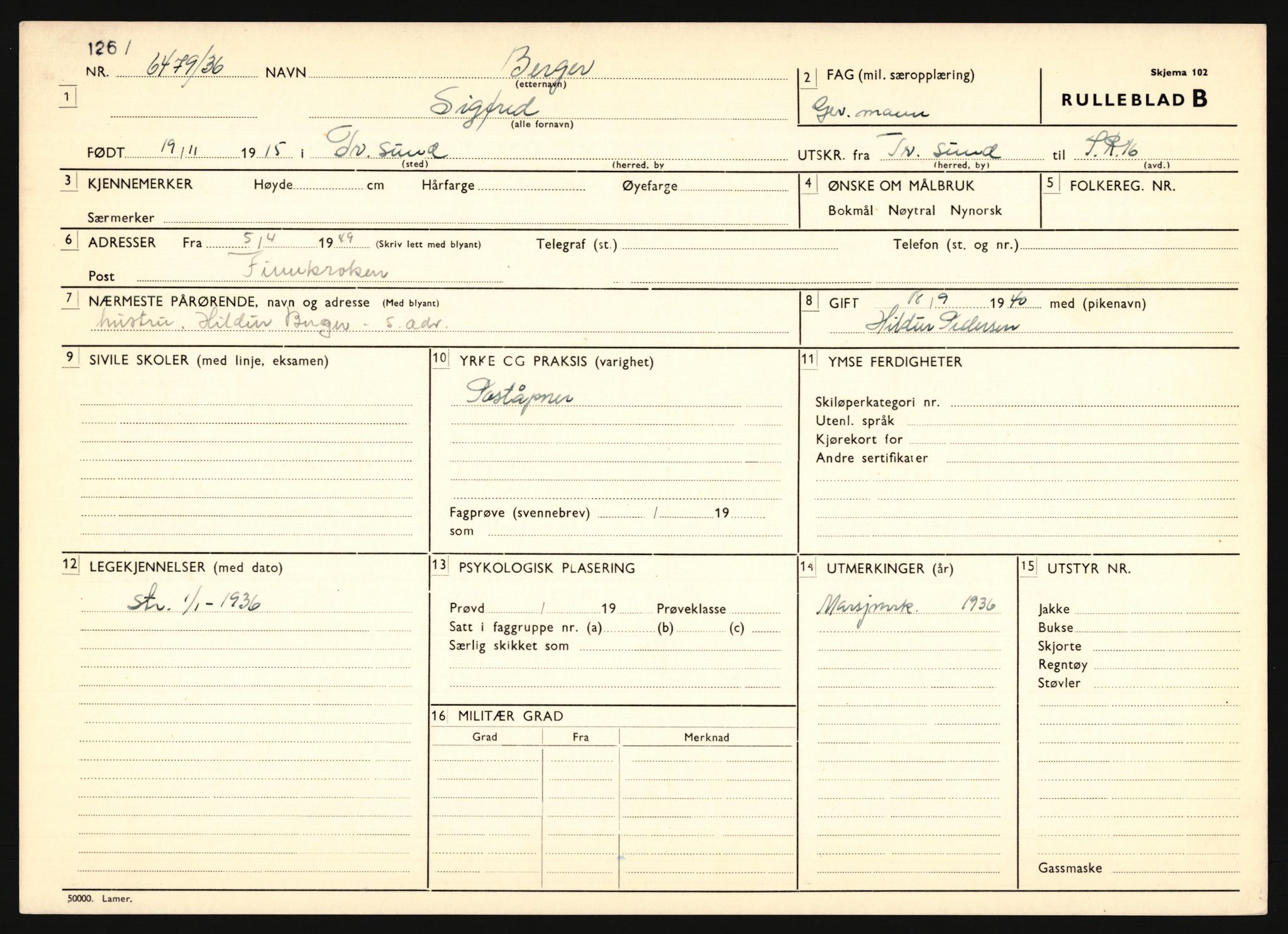 Forsvaret, Troms infanteriregiment nr. 16, AV/RA-RAFA-3146/P/Pa/L0020: Rulleblad for regimentets menige mannskaper, årsklasse 1936, 1936, p. 119