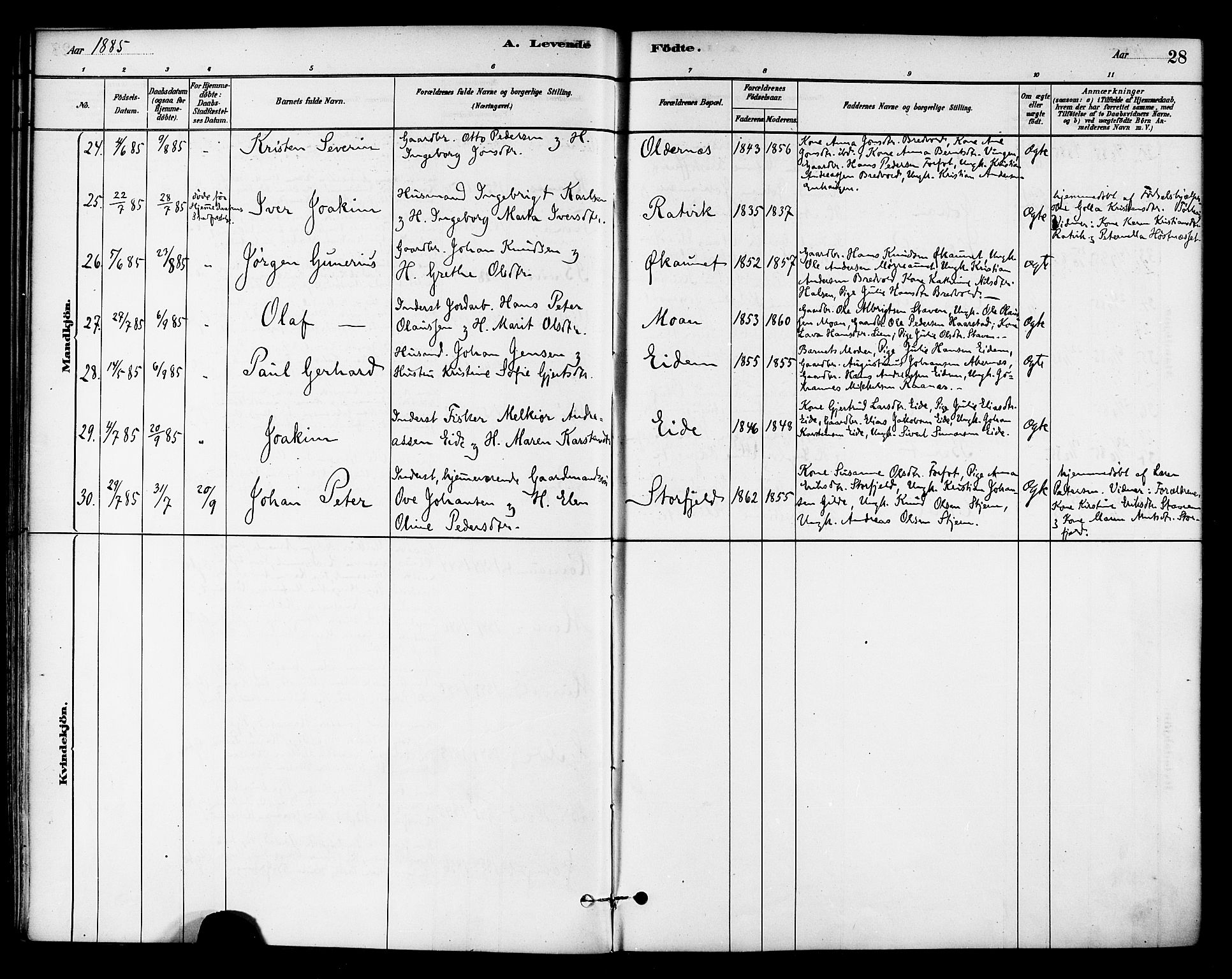 Ministerialprotokoller, klokkerbøker og fødselsregistre - Sør-Trøndelag, SAT/A-1456/655/L0680: Parish register (official) no. 655A09, 1880-1894, p. 28