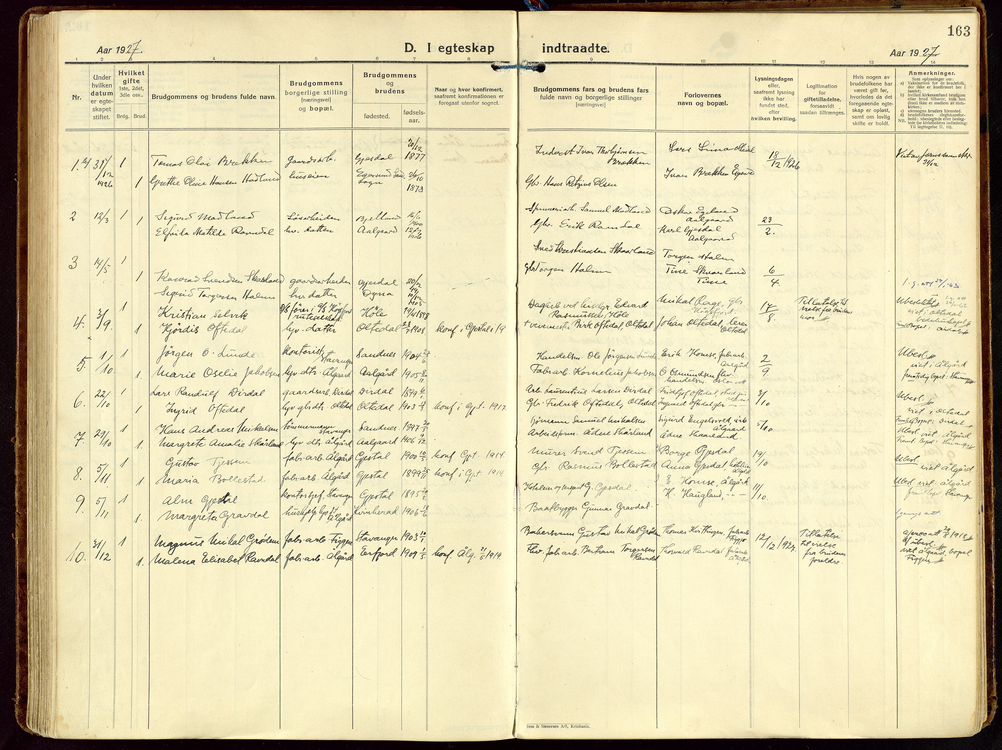 Gjesdal sokneprestkontor, SAST/A-101796/003/O/L0001: Parish register (official) no. A 1, 1925-1949, p. 163