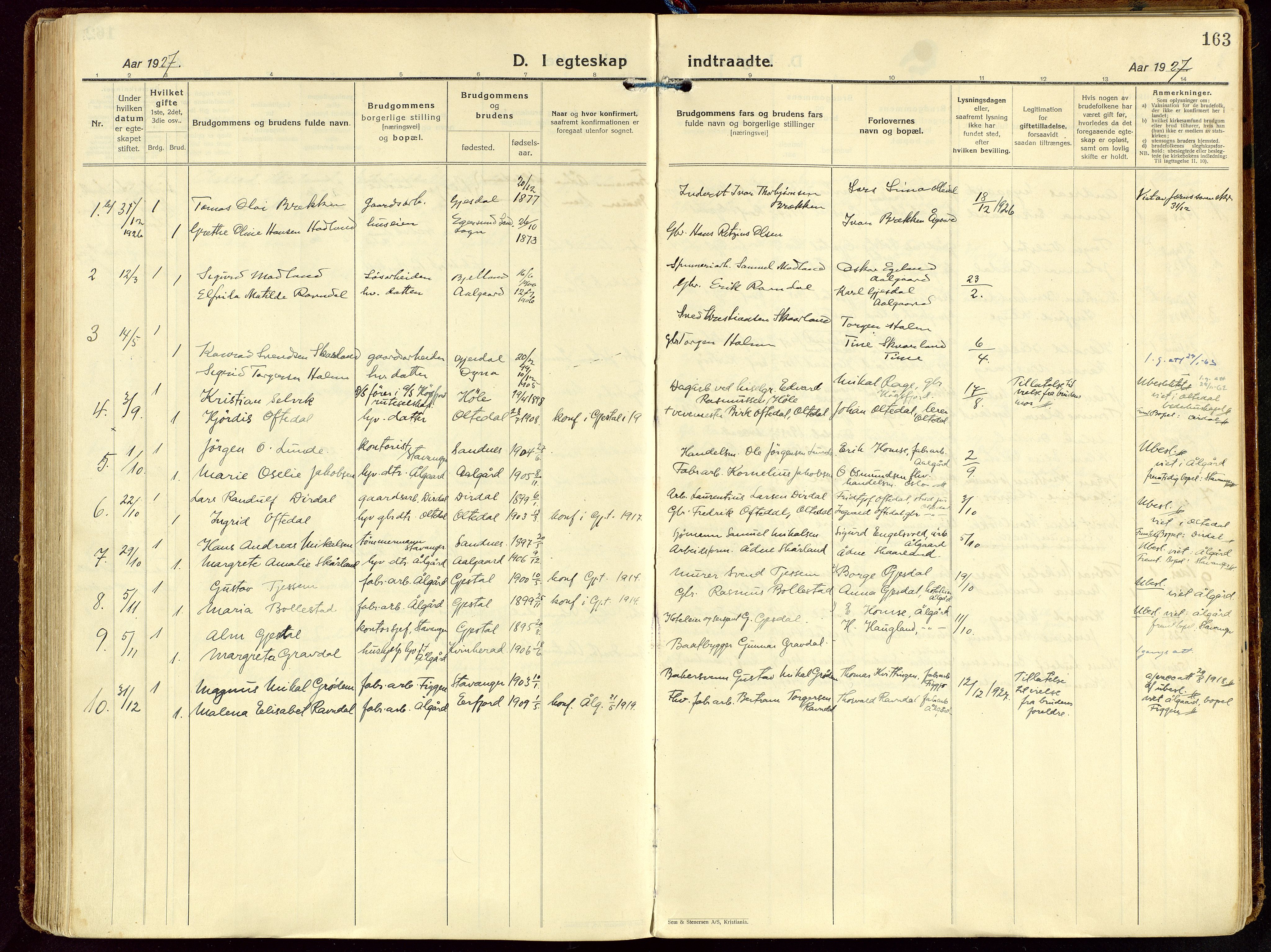 Gjesdal sokneprestkontor, AV/SAST-A-101796/003/O/L0001: Parish register (official) no. A 1, 1925-1949, p. 163