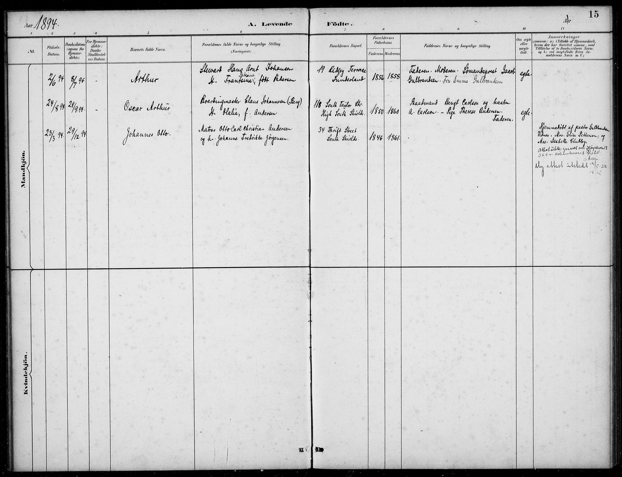 Den norske sjømannsmisjon i utlandet/Tyne-havnene (North Shields og New Castle), SAB/SAB/PA-0101/H/Ha/L0002: Parish register (official) no. A 2, 1883-1938, p. 15