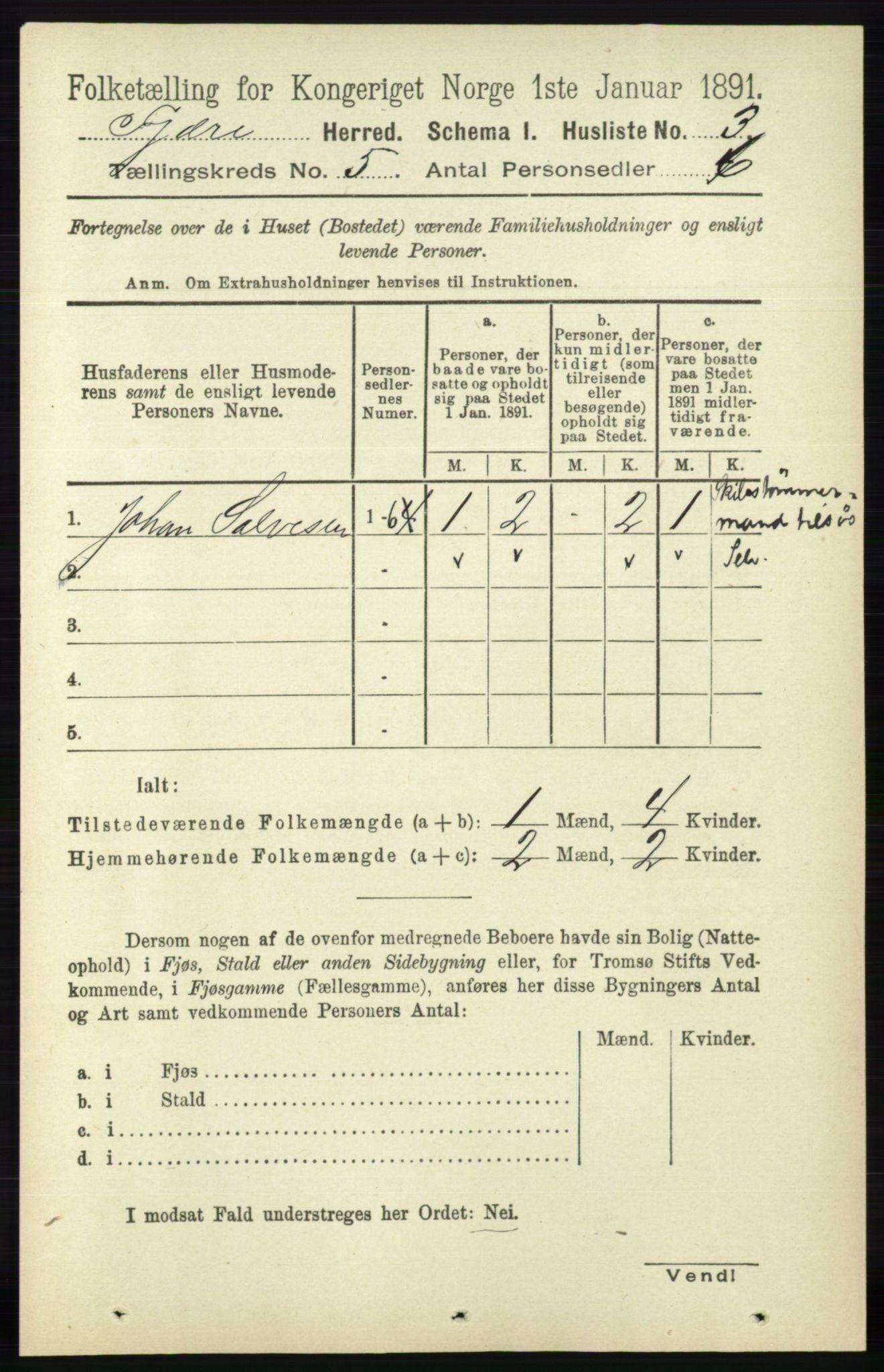 RA, 1891 census for 0923 Fjære, 1891, p. 2333