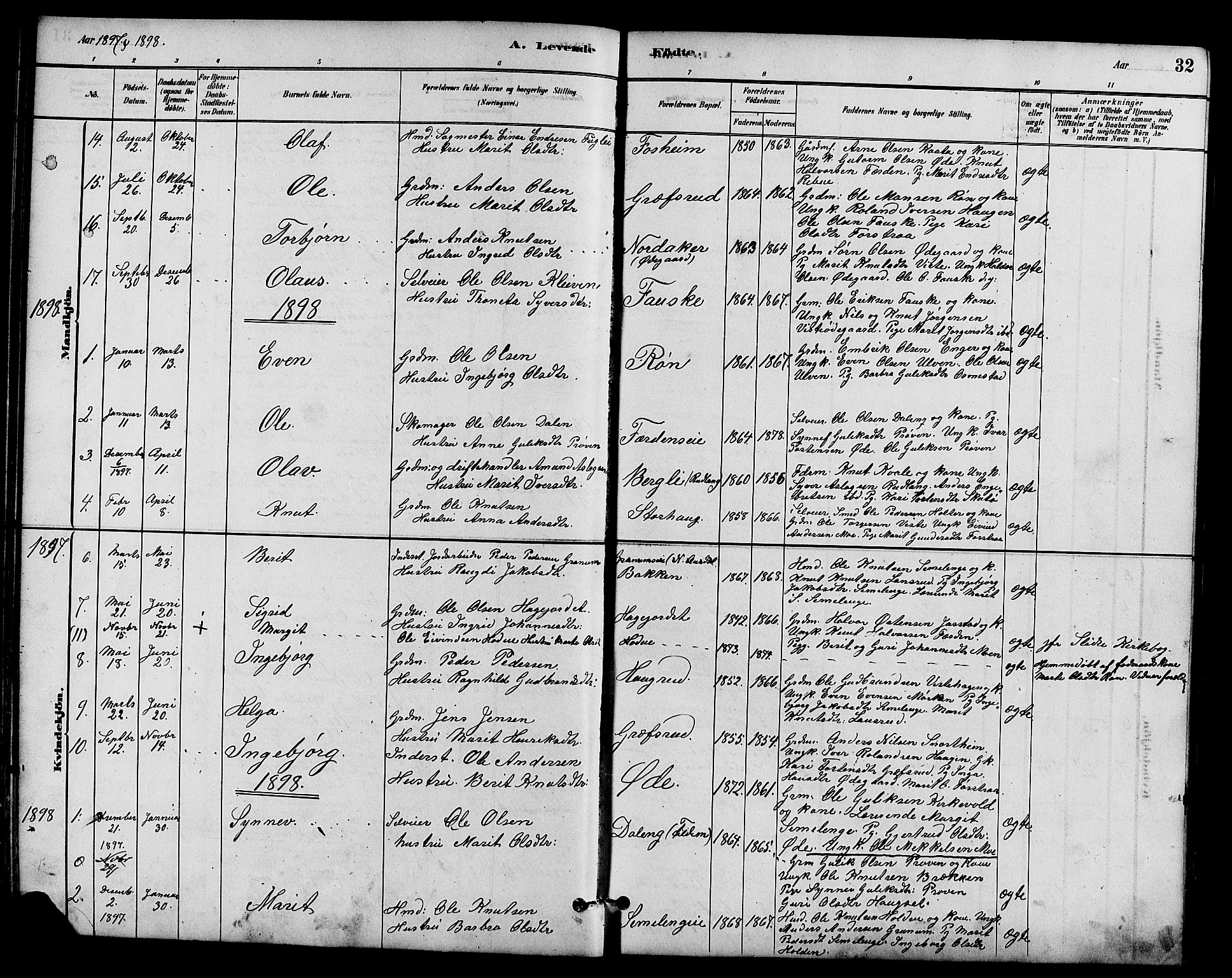 Vestre Slidre prestekontor, AV/SAH-PREST-136/H/Ha/Hab/L0005: Parish register (copy) no. 5, 1881-1913, p. 32