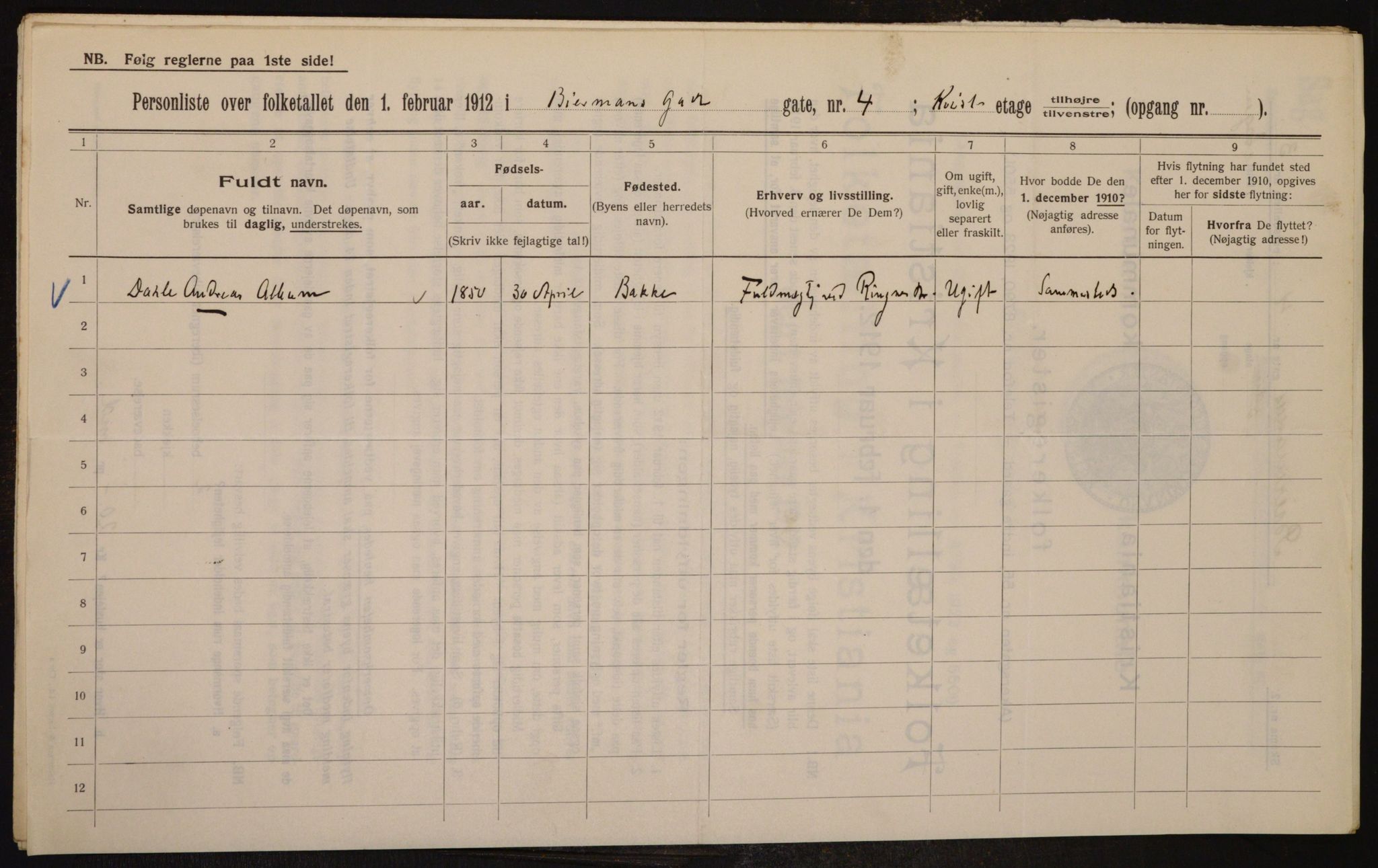 OBA, Municipal Census 1912 for Kristiania, 1912, p. 4794