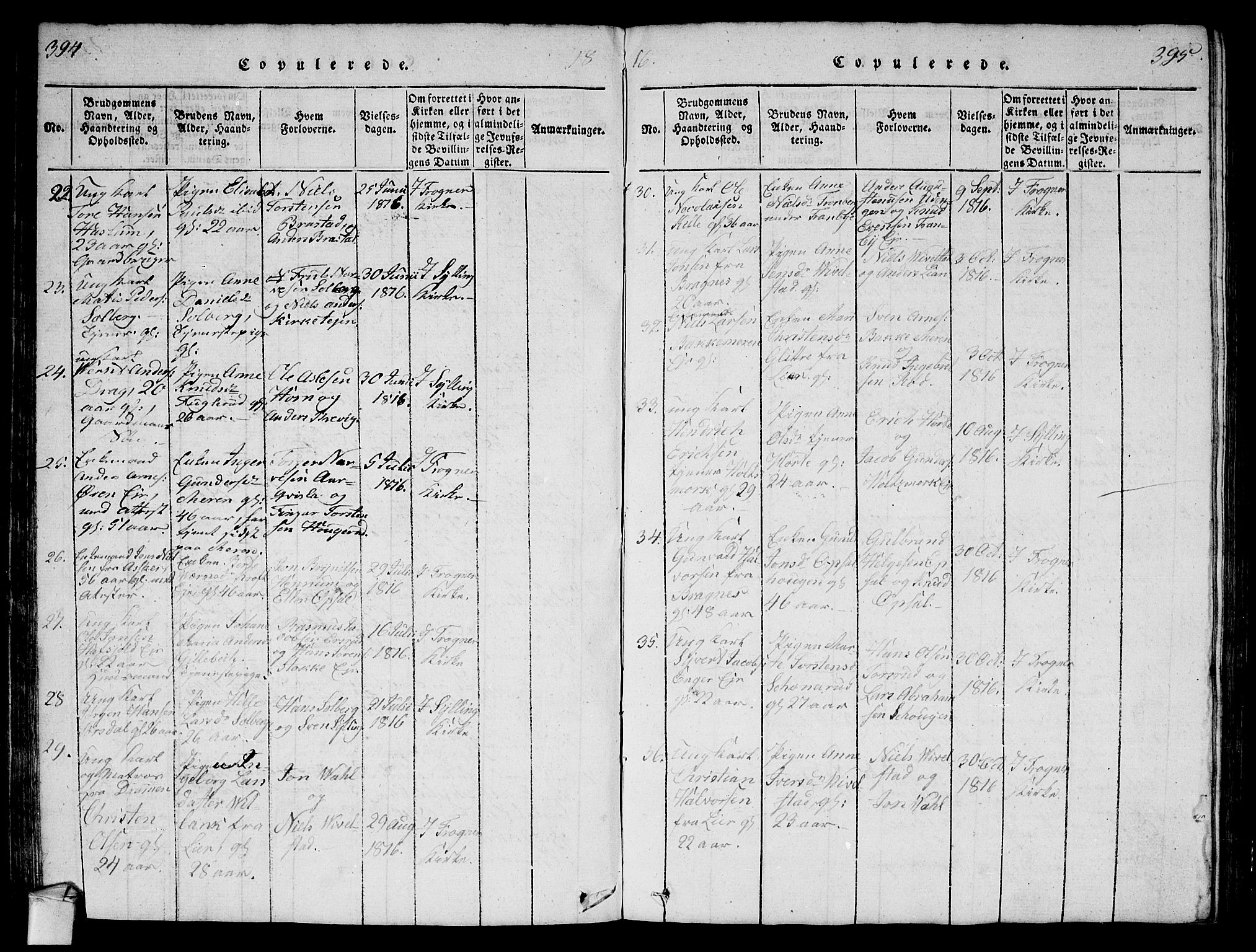 Lier kirkebøker, AV/SAKO-A-230/G/Ga/L0001: Parish register (copy) no. I 1, 1813-1824, p. 394-395