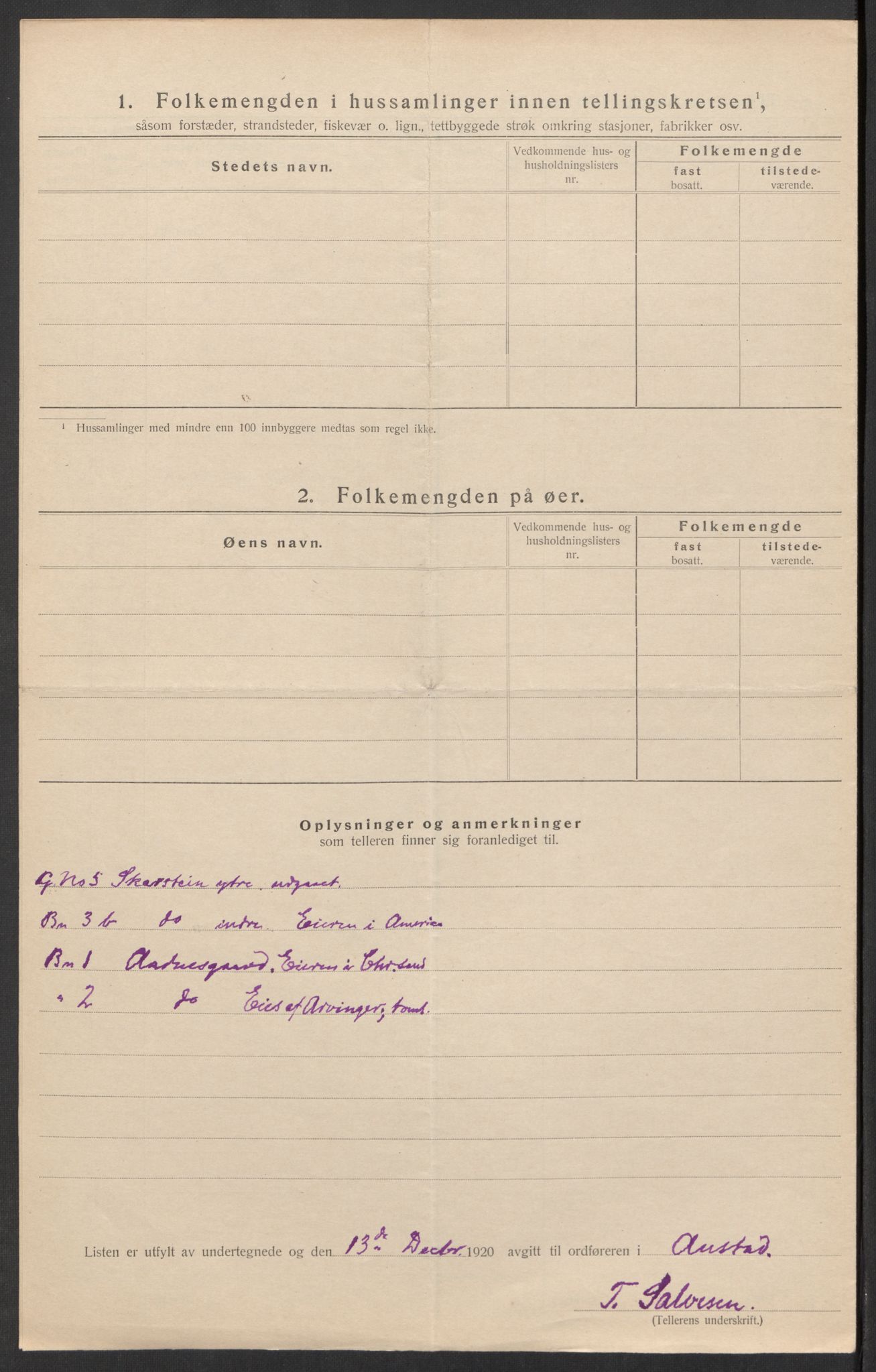 SAK, 1920 census for Austad, 1920, p. 25