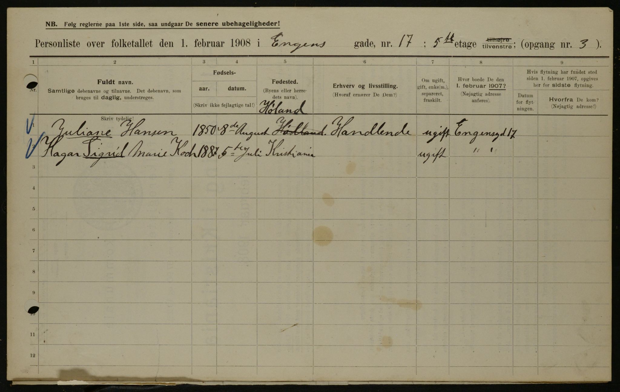 OBA, Municipal Census 1908 for Kristiania, 1908, p. 19978