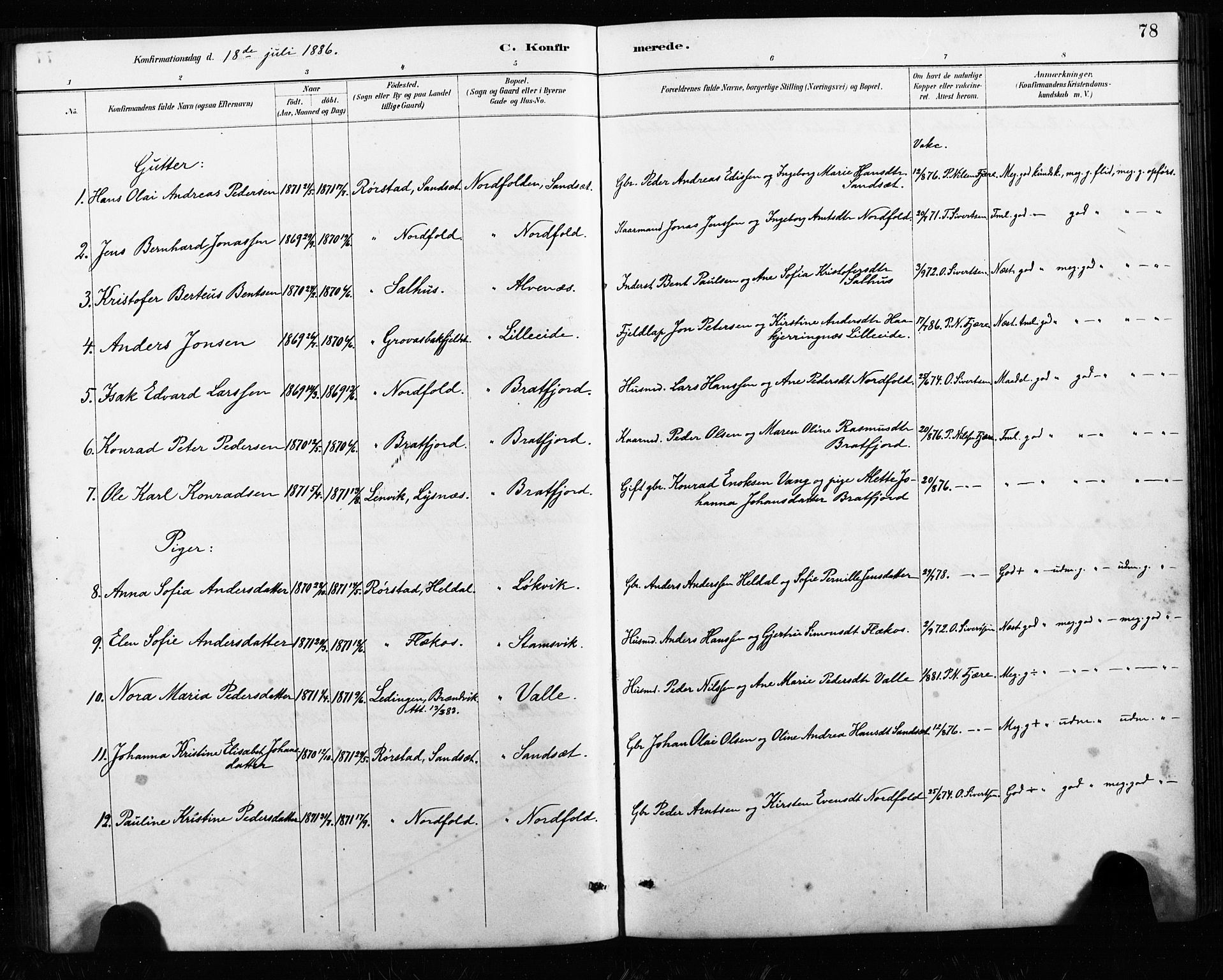 Ministerialprotokoller, klokkerbøker og fødselsregistre - Nordland, AV/SAT-A-1459/858/L0834: Parish register (copy) no. 858C01, 1884-1904, p. 78