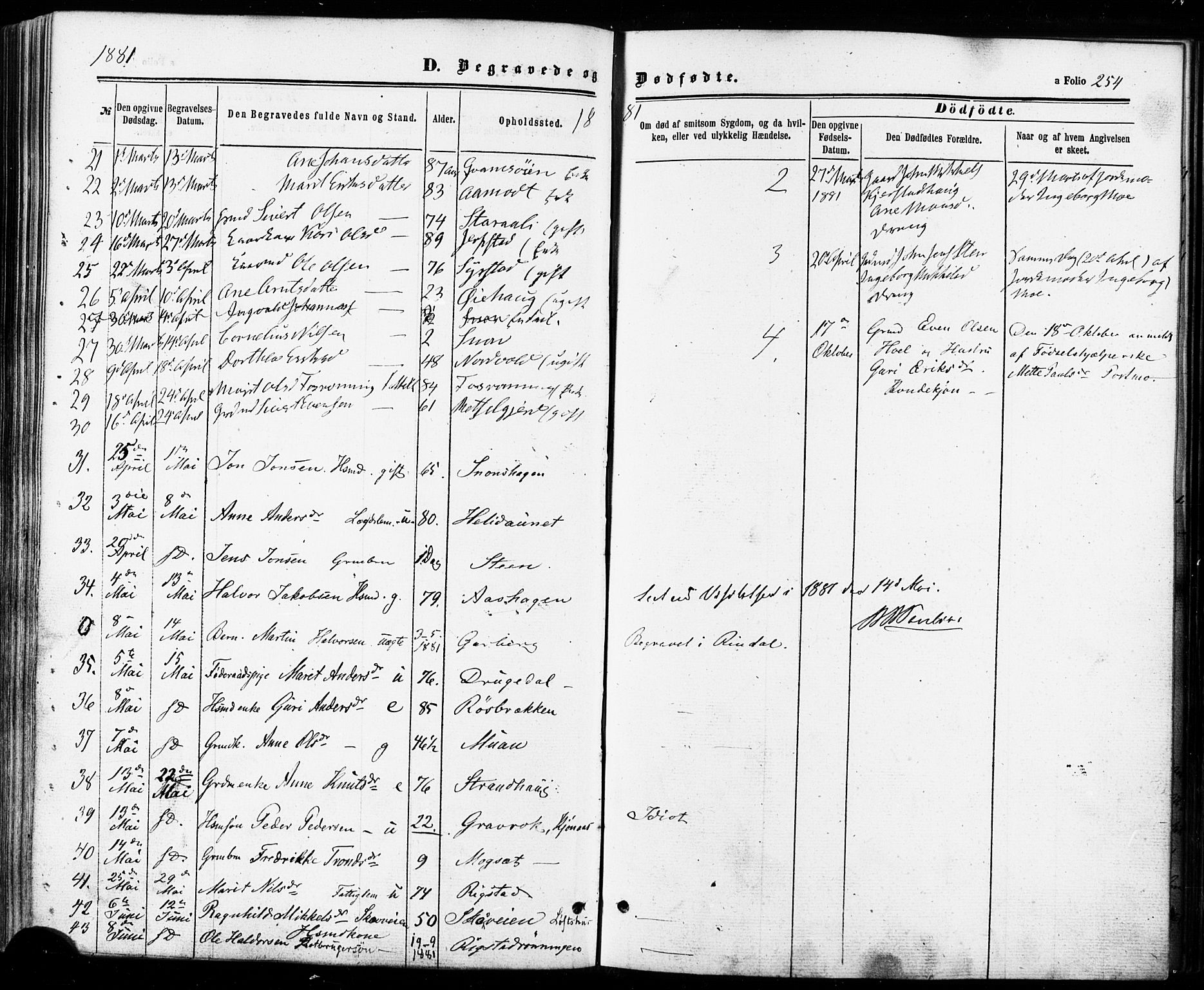 Ministerialprotokoller, klokkerbøker og fødselsregistre - Sør-Trøndelag, SAT/A-1456/672/L0856: Parish register (official) no. 672A08, 1861-1881, p. 254