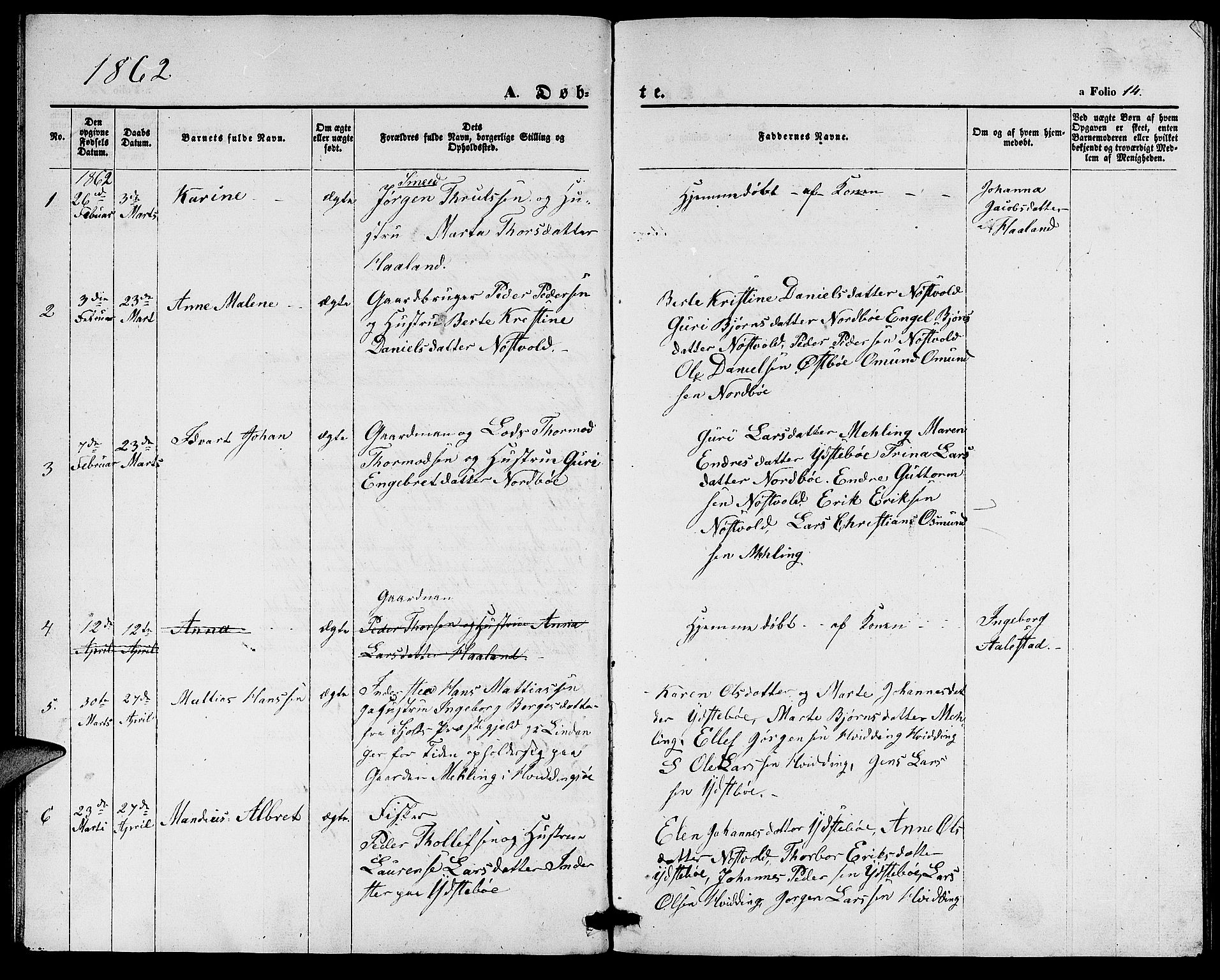 Rennesøy sokneprestkontor, SAST/A -101827/H/Ha/Hab/L0003: Parish register (copy) no. B 3, 1855-1888, p. 14