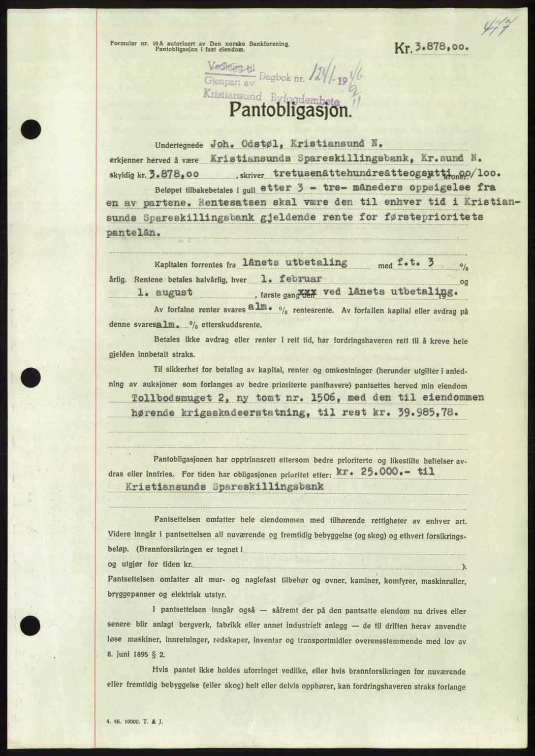 Kristiansund byfogd, AV/SAT-A-4587/A/27: Mortgage book no. 40, 1946-1946, Diary no: : 1241/1946