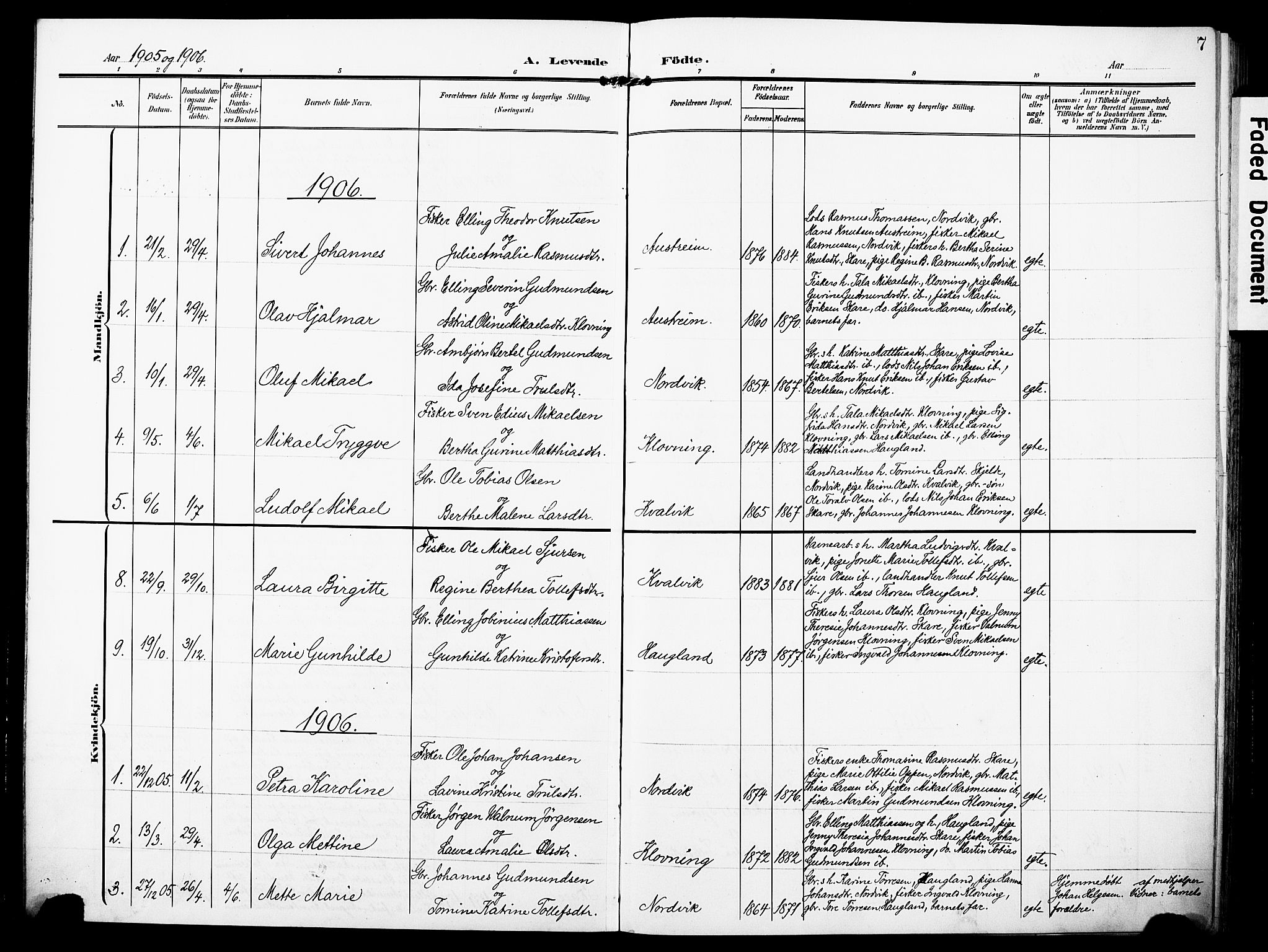 Torvastad sokneprestkontor, SAST/A -101857/H/Ha/Haa/L0018: Parish register (official) no. A 17, 1903-1925, p. 7