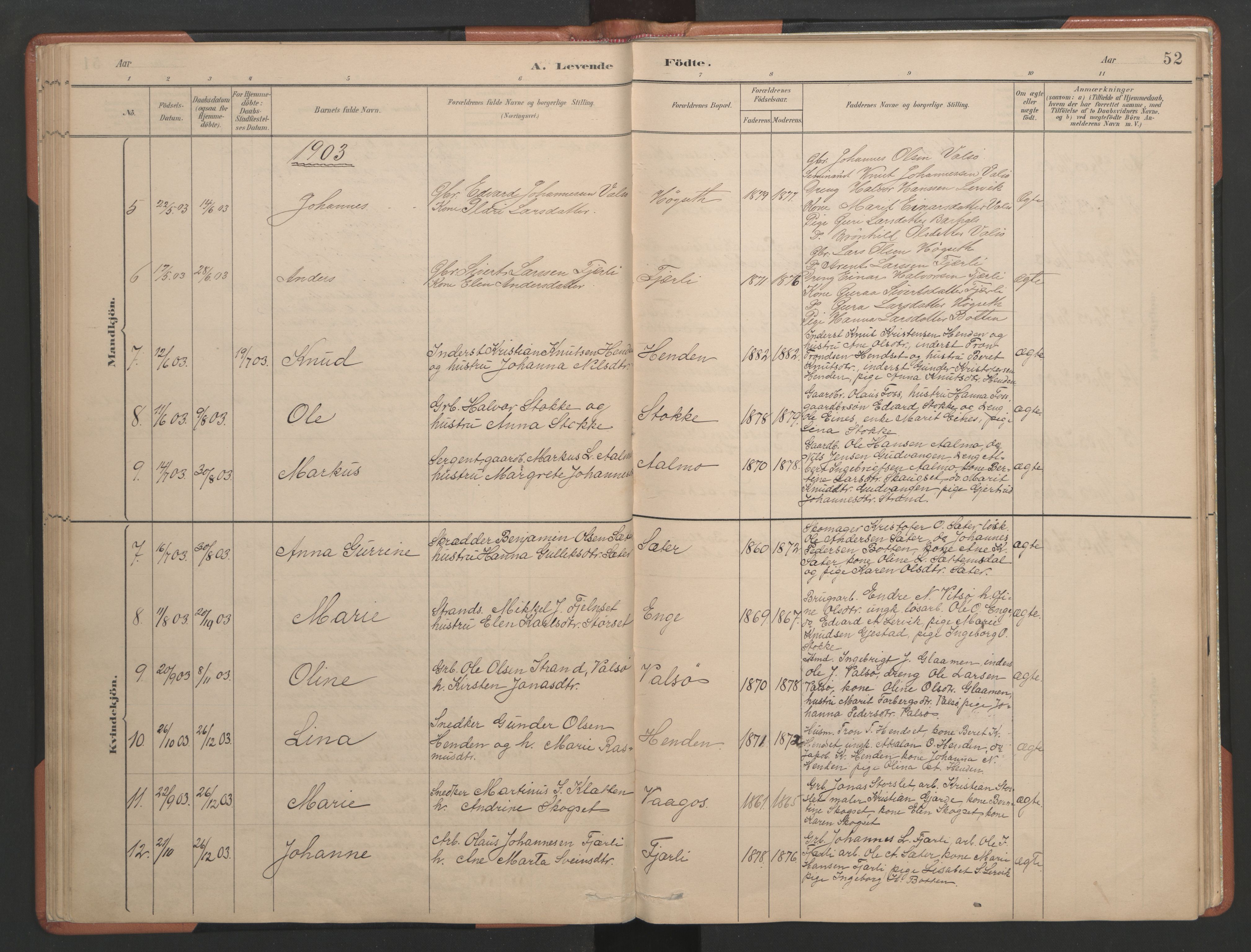 Ministerialprotokoller, klokkerbøker og fødselsregistre - Møre og Romsdal, AV/SAT-A-1454/580/L0926: Parish register (copy) no. 580C01, 1882-1903, p. 52