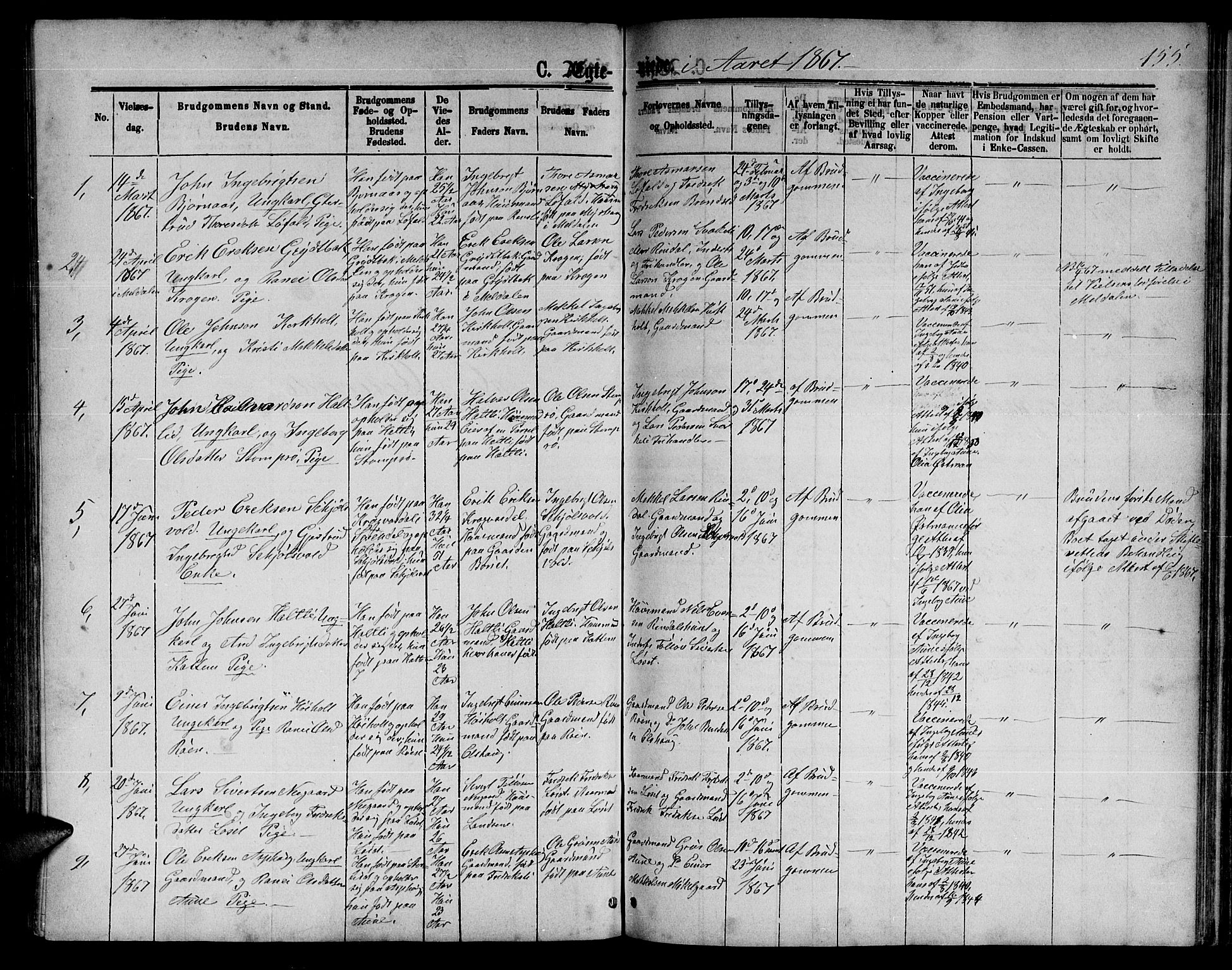 Ministerialprotokoller, klokkerbøker og fødselsregistre - Møre og Romsdal, SAT/A-1454/598/L1076: Parish register (copy) no. 598C01, 1867-1878, p. 155