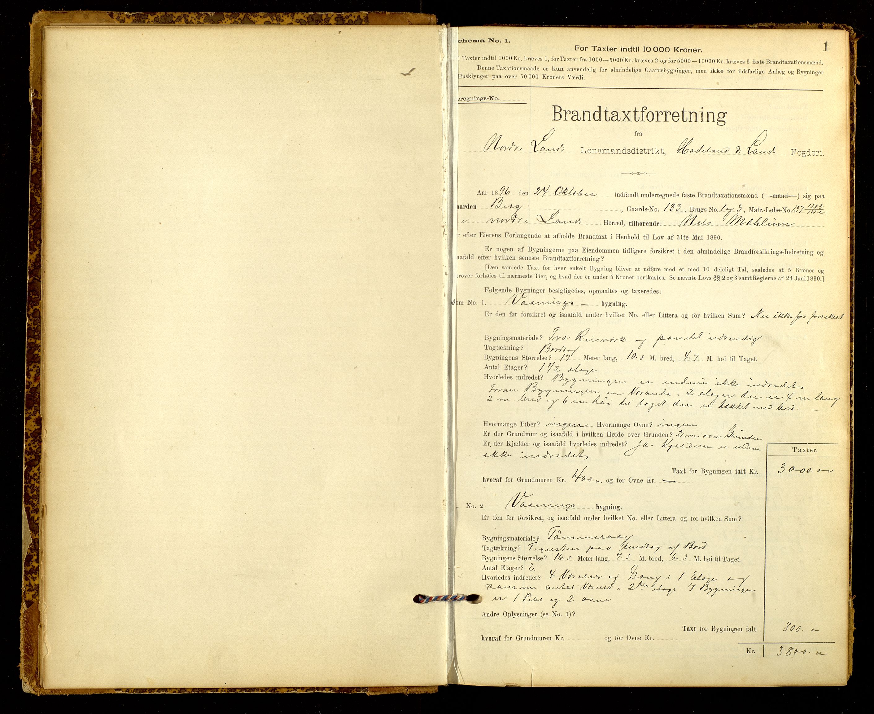 Norges Brannkasse, Nordre Land, AV/SAH-NBRANL-053/F/L0003: Branntakstprotokoll, 1896-1939