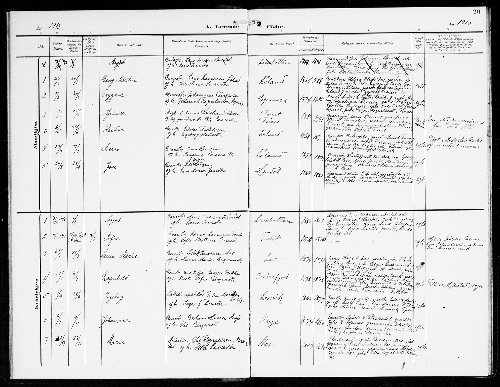 Hyllestad sokneprestembete, SAB/A-80401: Parish register (official) no. C 2, 1904-1917, p. 20