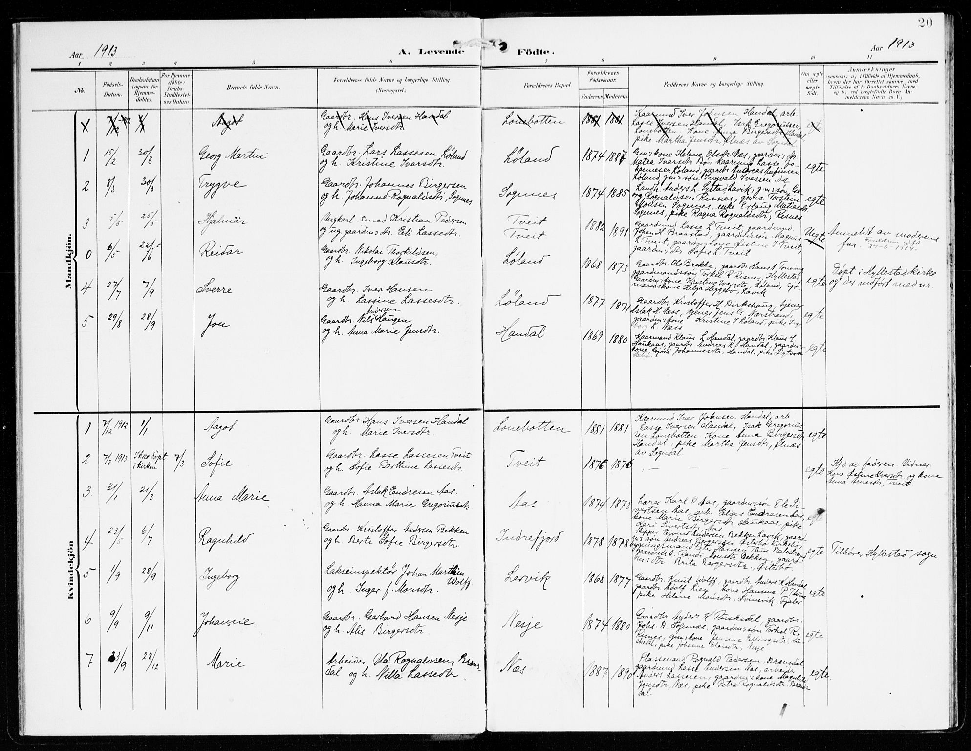 Hyllestad sokneprestembete, AV/SAB-A-80401: Parish register (official) no. C 2, 1904-1917, p. 20