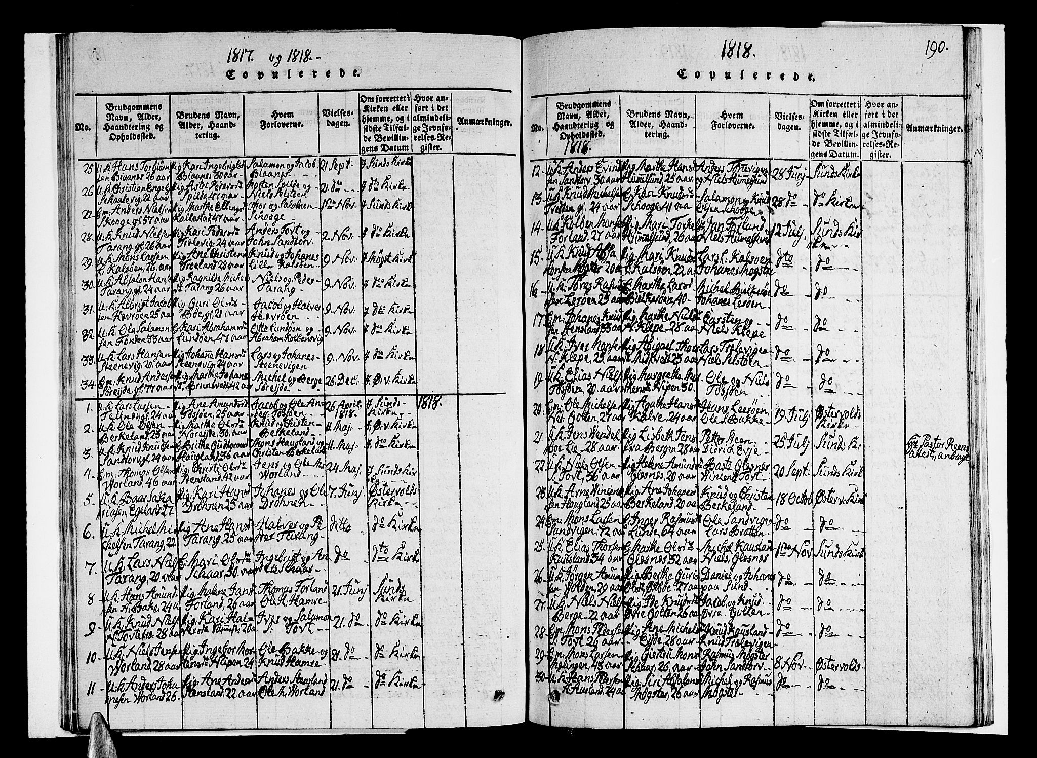 Sund sokneprestembete, SAB/A-99930: Parish register (copy) no. A 1, 1816-1827, p. 190