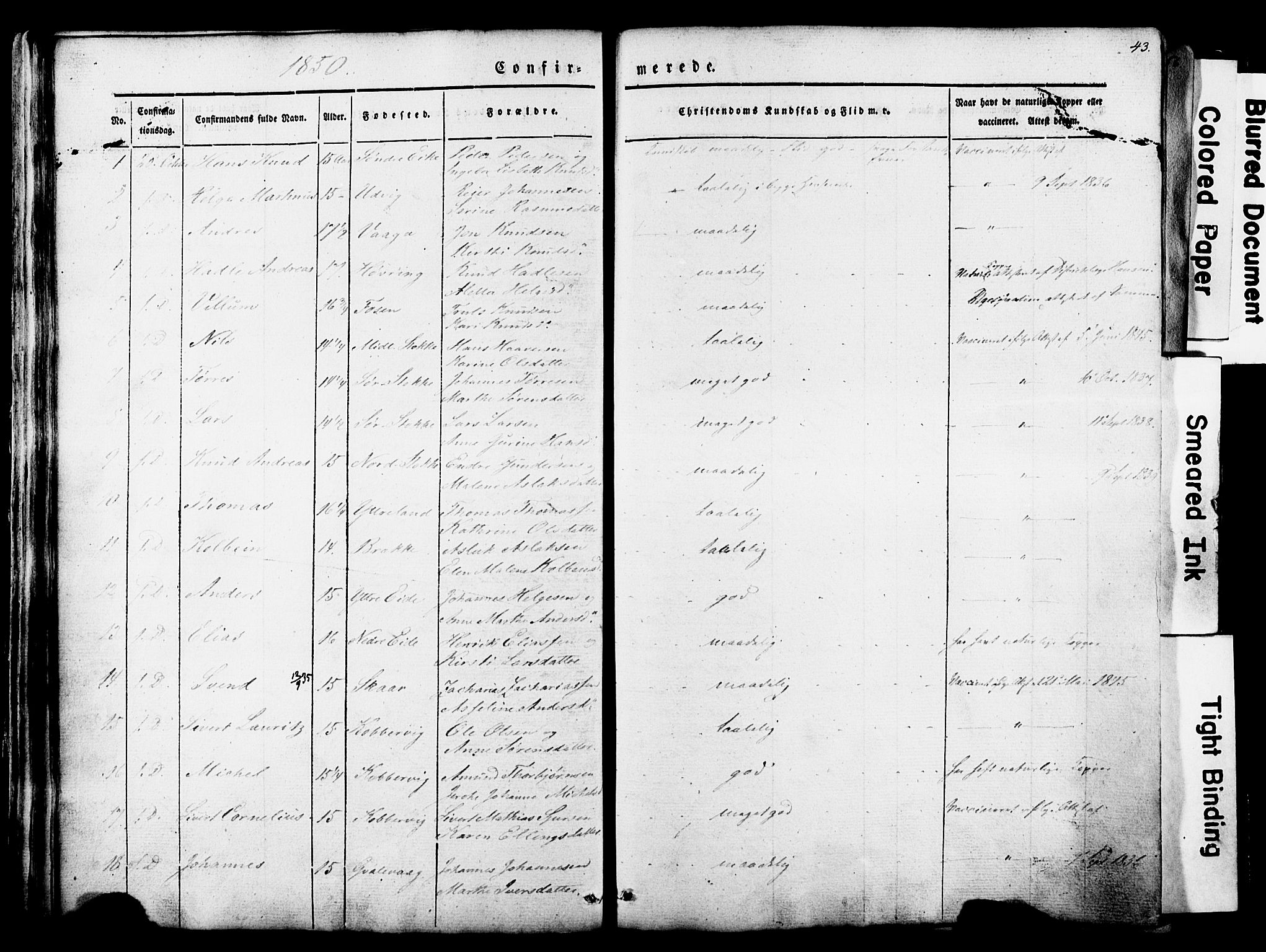 Avaldsnes sokneprestkontor, SAST/A -101851/H/Ha/Haa/L0007: Parish register (official) no. A 7, 1841-1853, p. 43