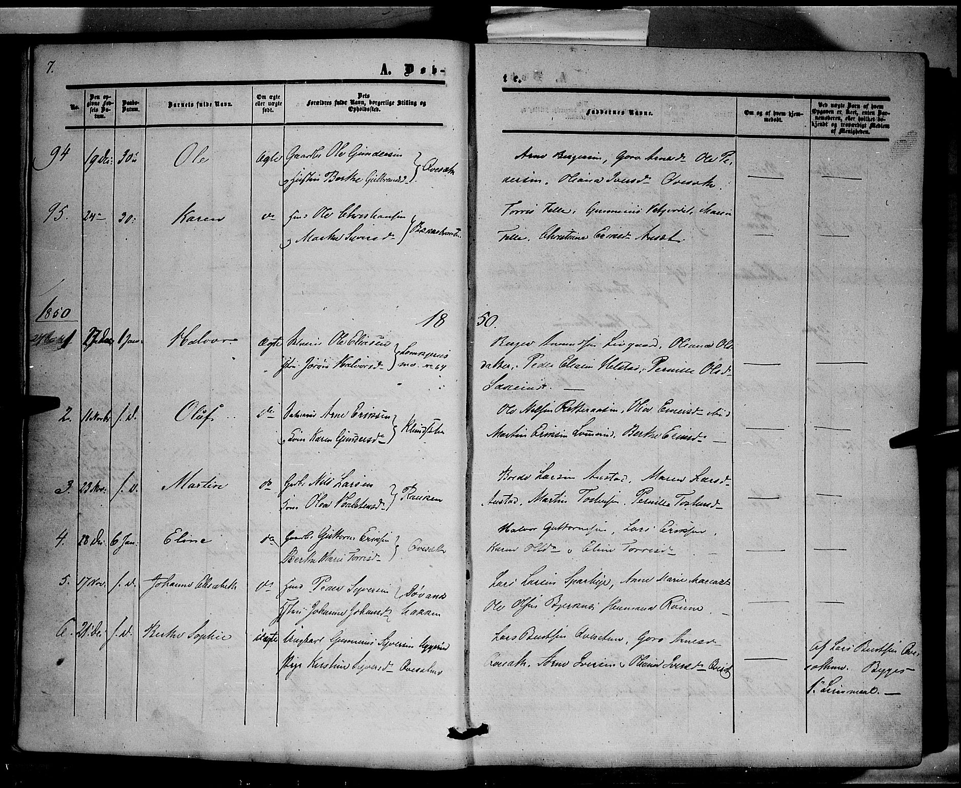 Hof prestekontor, SAH/PREST-038/H/Ha/Haa/L0008: Parish register (official) no. 8, 1849-1861, p. 7