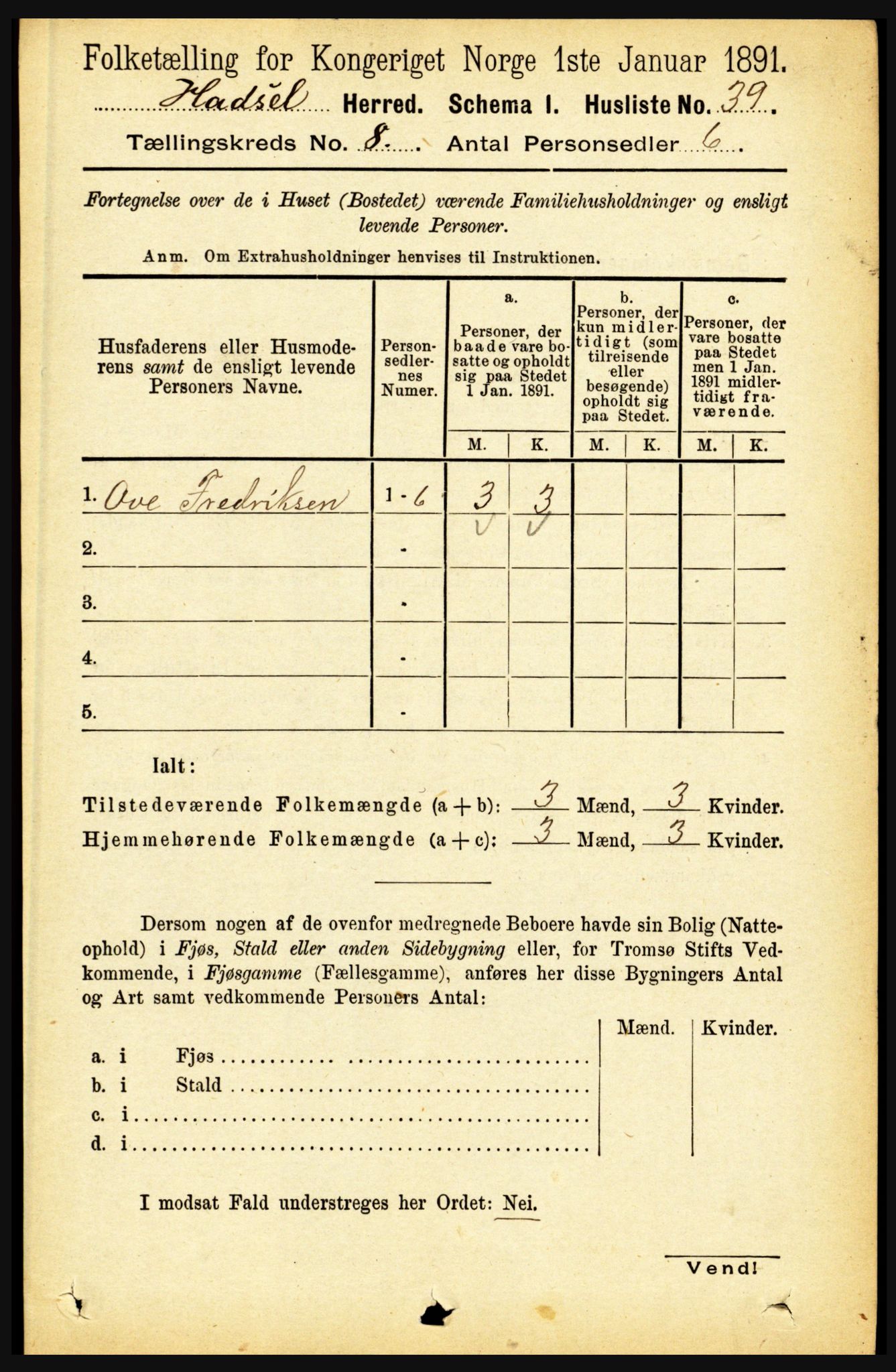 RA, 1891 census for 1866 Hadsel, 1891, p. 3570