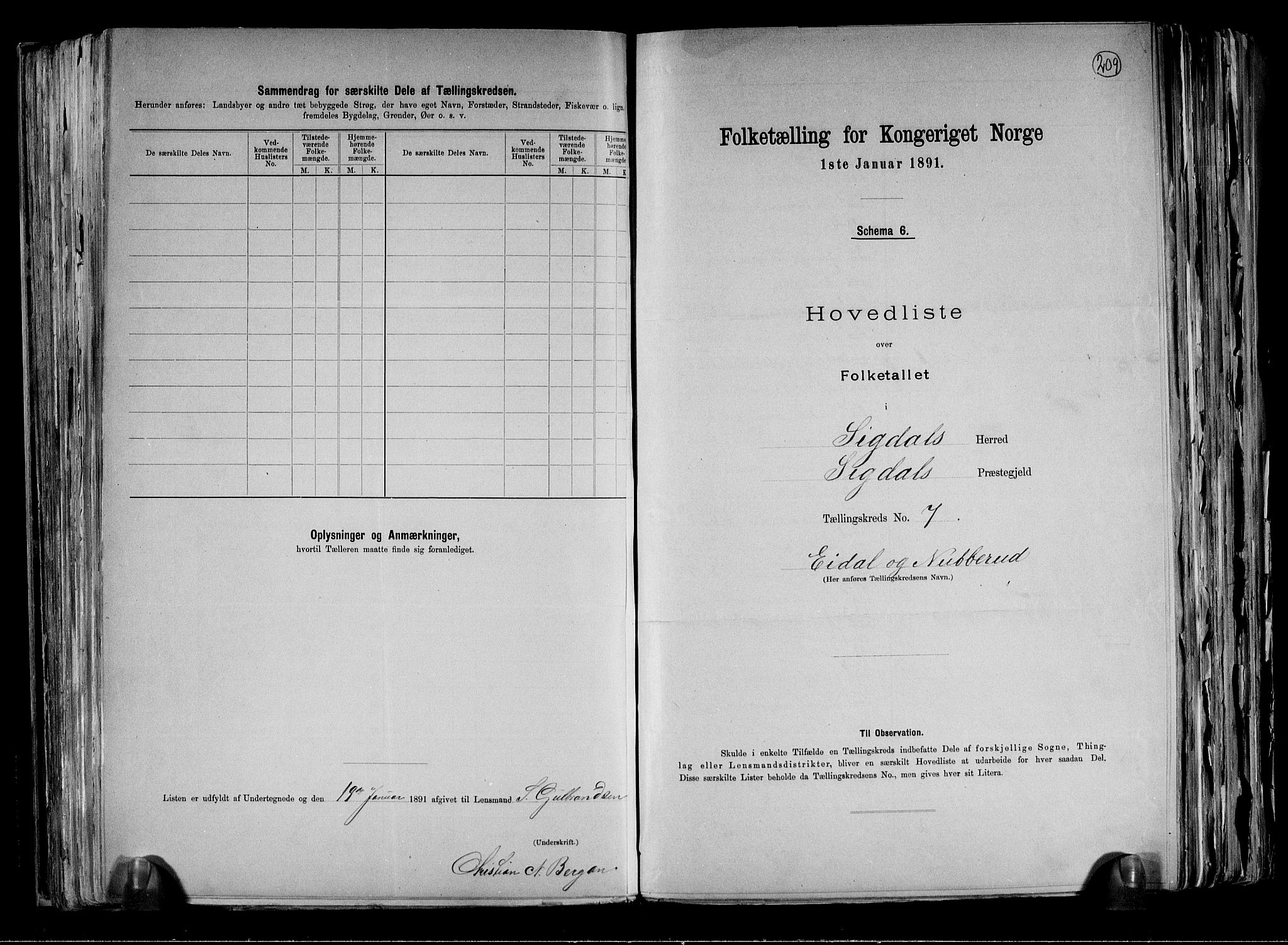 RA, 1891 census for 0621 Sigdal, 1891, p. 22