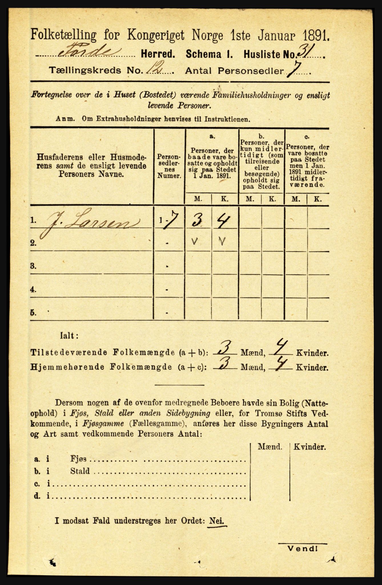 RA, 1891 census for 1432 Førde, 1891, p. 4276