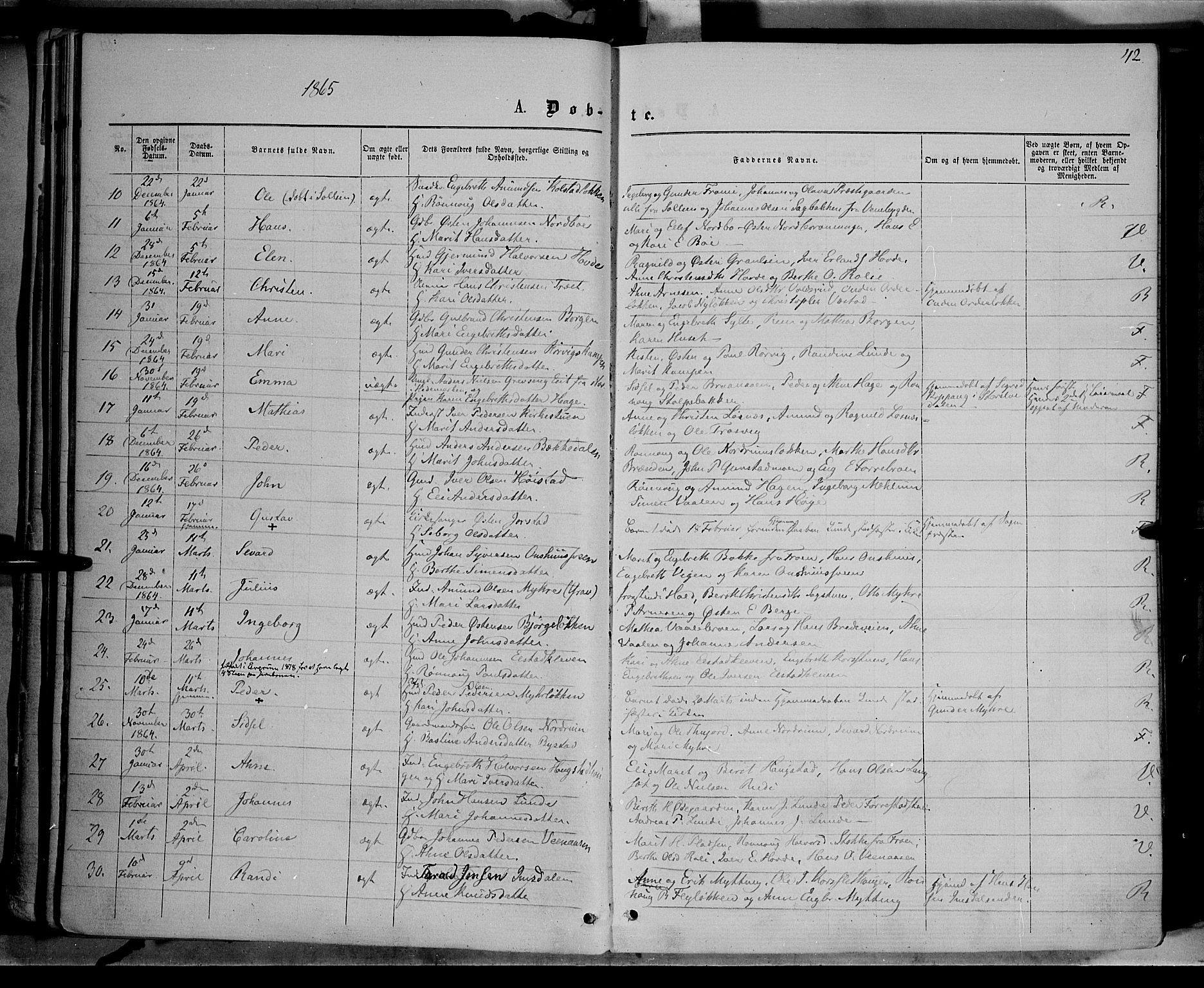 Ringebu prestekontor, AV/SAH-PREST-082/H/Ha/Haa/L0007: Parish register (official) no. 7, 1860-1877, p. 42