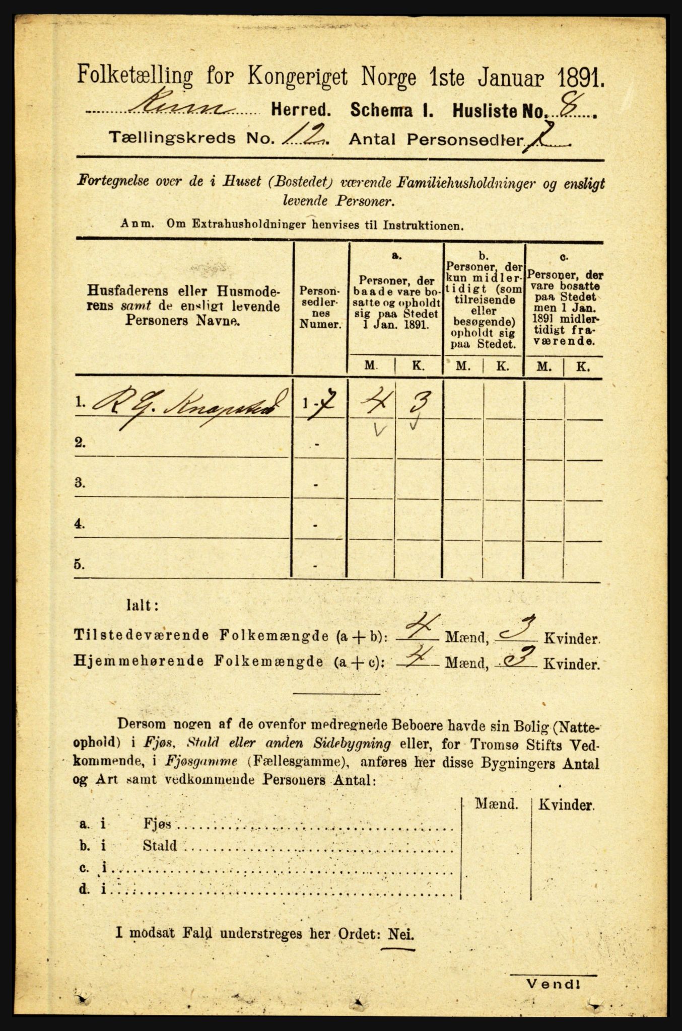 RA, 1891 census for 1437 Kinn, 1891, p. 4438