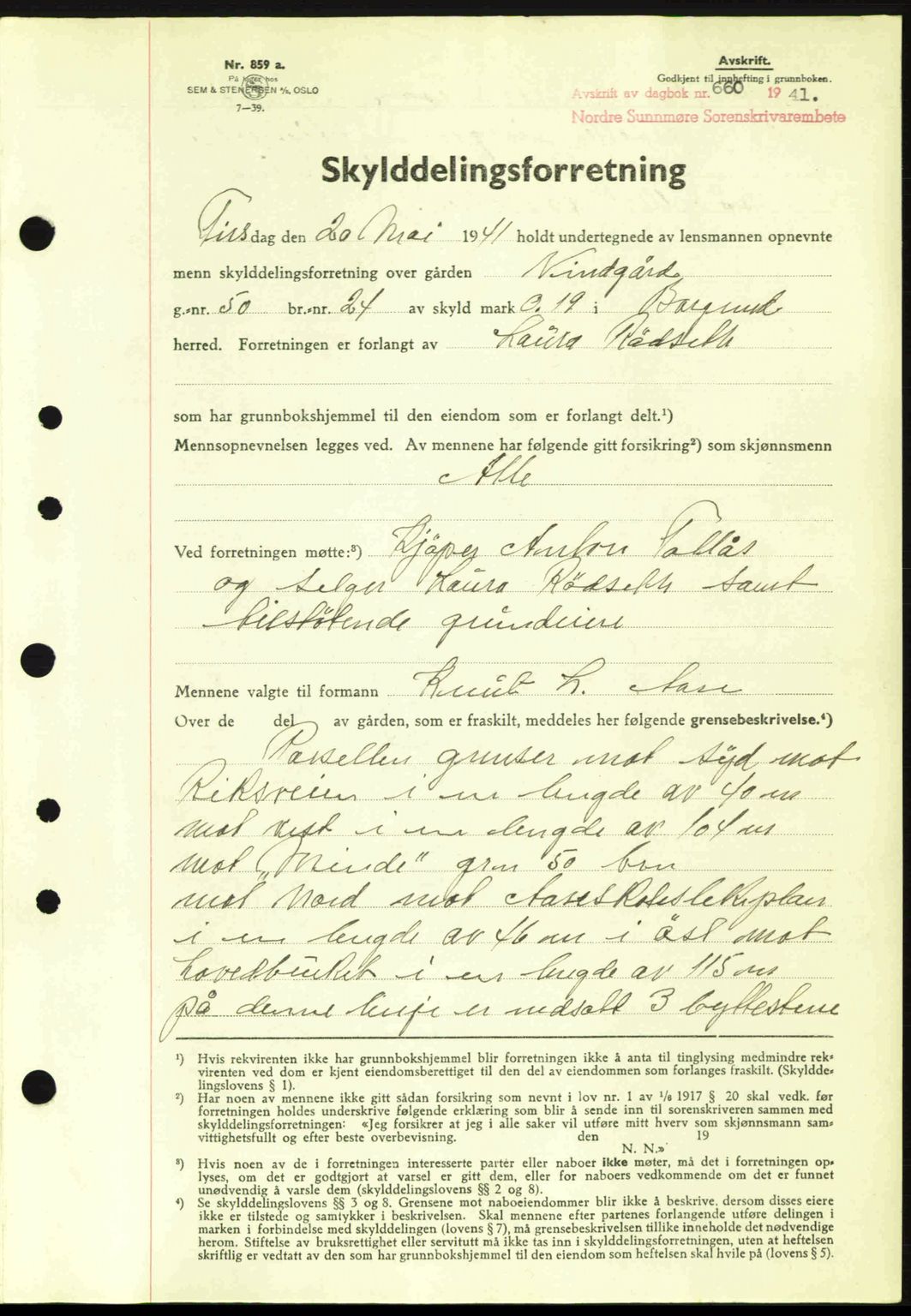 Nordre Sunnmøre sorenskriveri, AV/SAT-A-0006/1/2/2C/2Ca: Mortgage book no. A10, 1940-1941, Diary no: : 660/1941