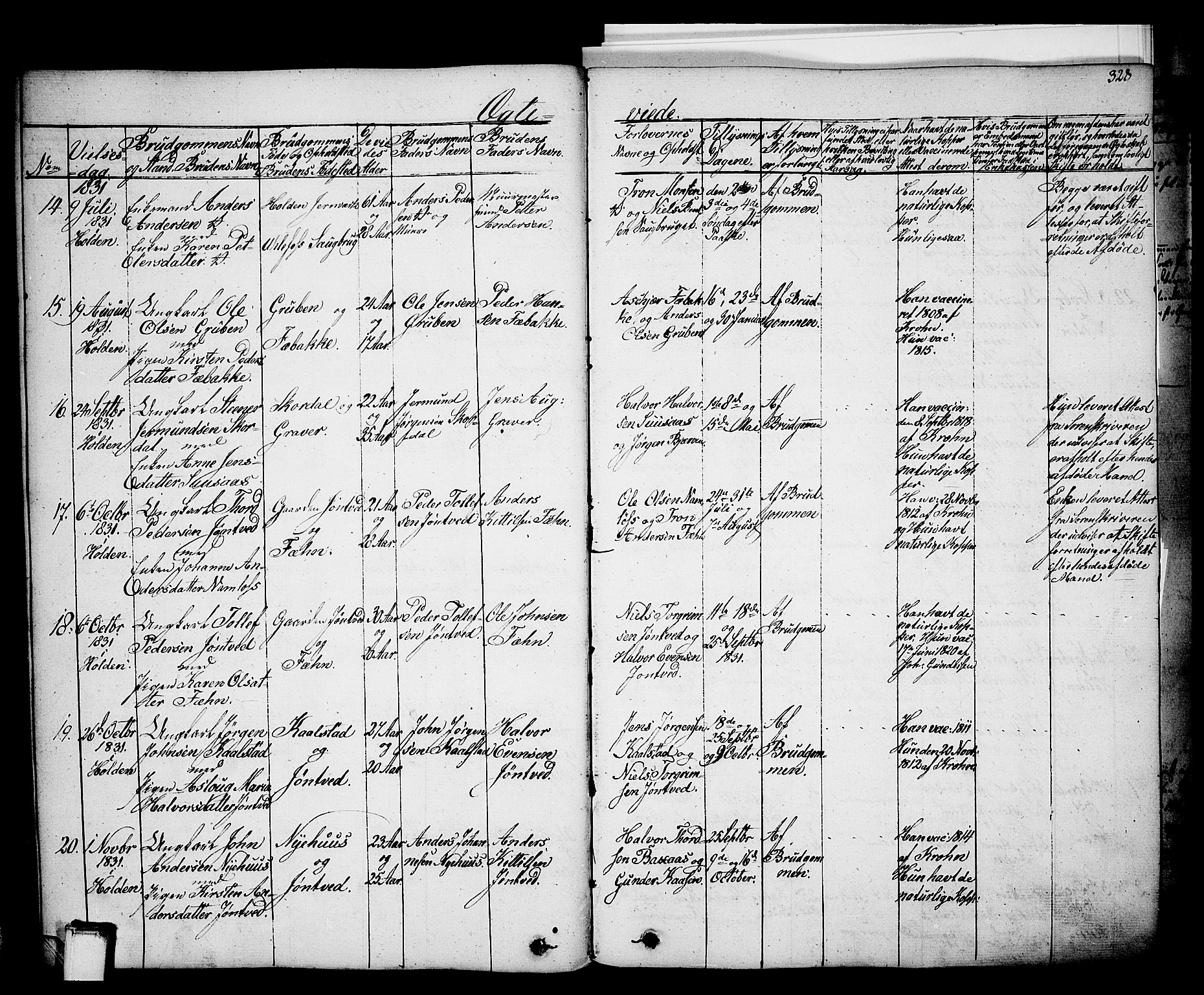 Holla kirkebøker, SAKO/A-272/F/Fa/L0004: Parish register (official) no. 4, 1830-1848, p. 328