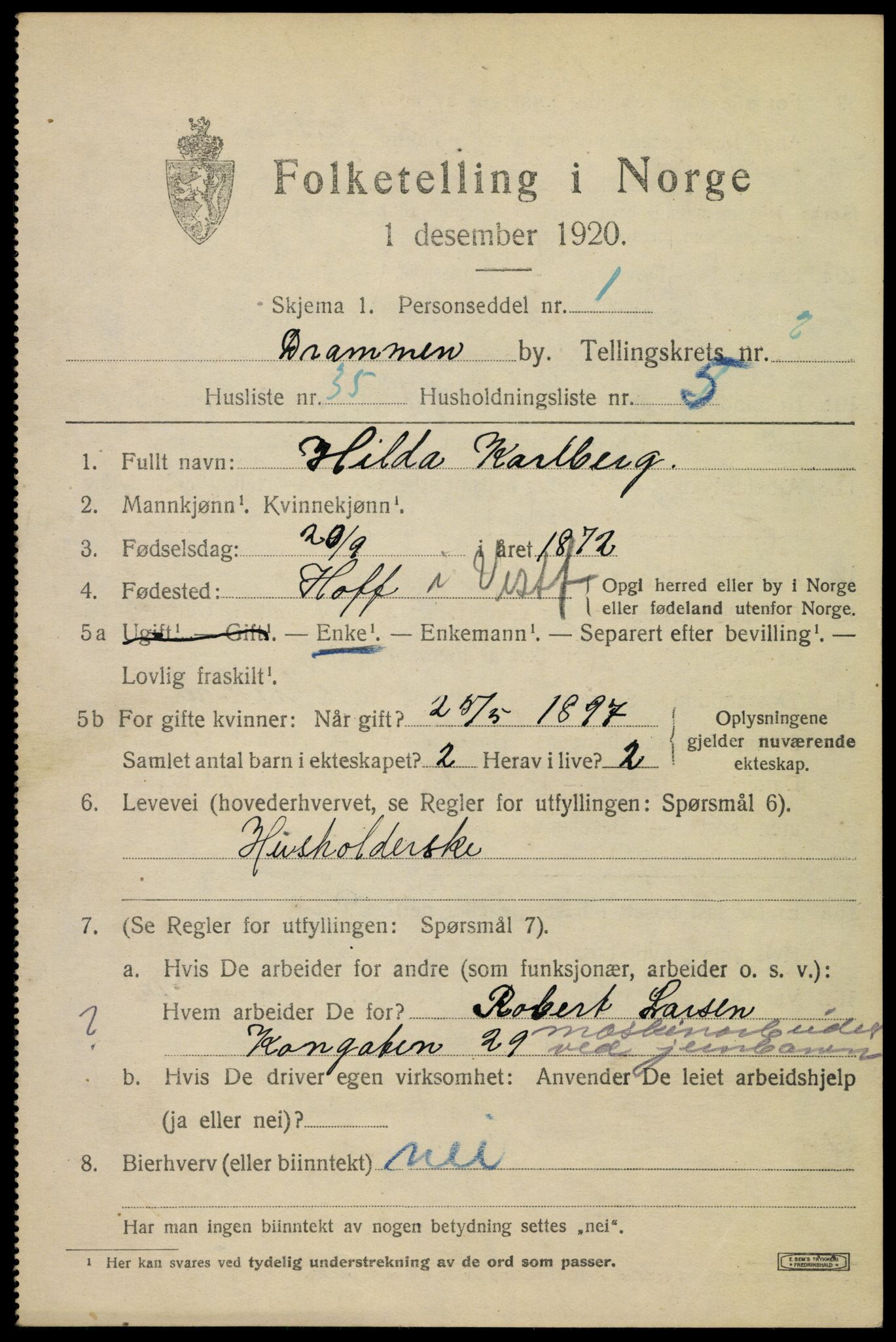 SAKO, 1920 census for Drammen, 1920, p. 25523