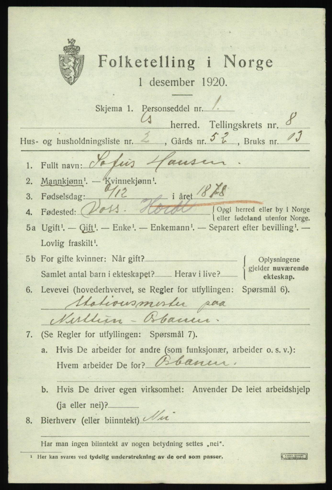 SAB, 1920 census for Os, 1920, p. 6552