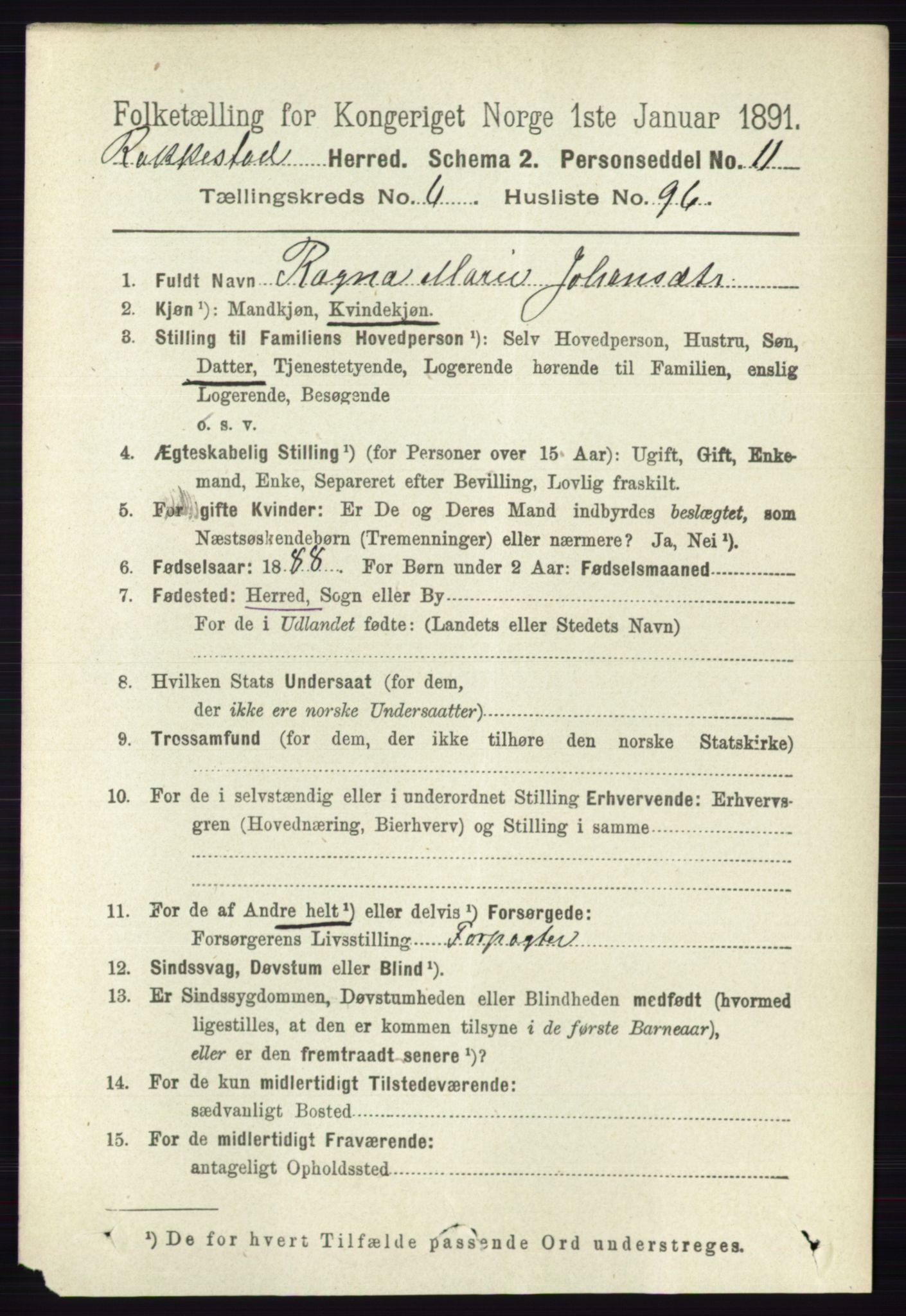 RA, 1891 census for 0128 Rakkestad, 1891, p. 3040