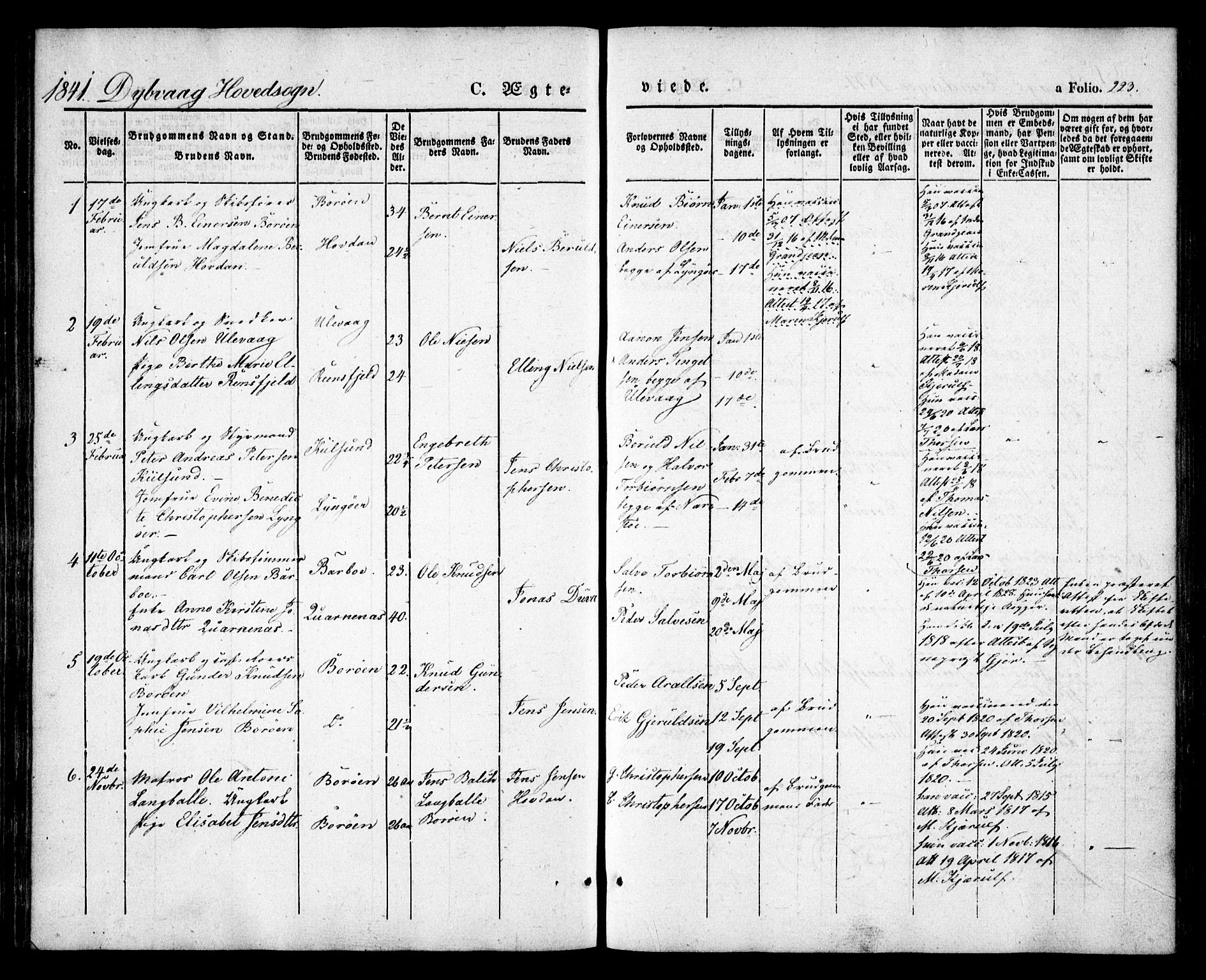 Dypvåg sokneprestkontor, SAK/1111-0007/F/Fa/Faa/L0005: Parish register (official) no. A 5, 1841-1854, p. 223