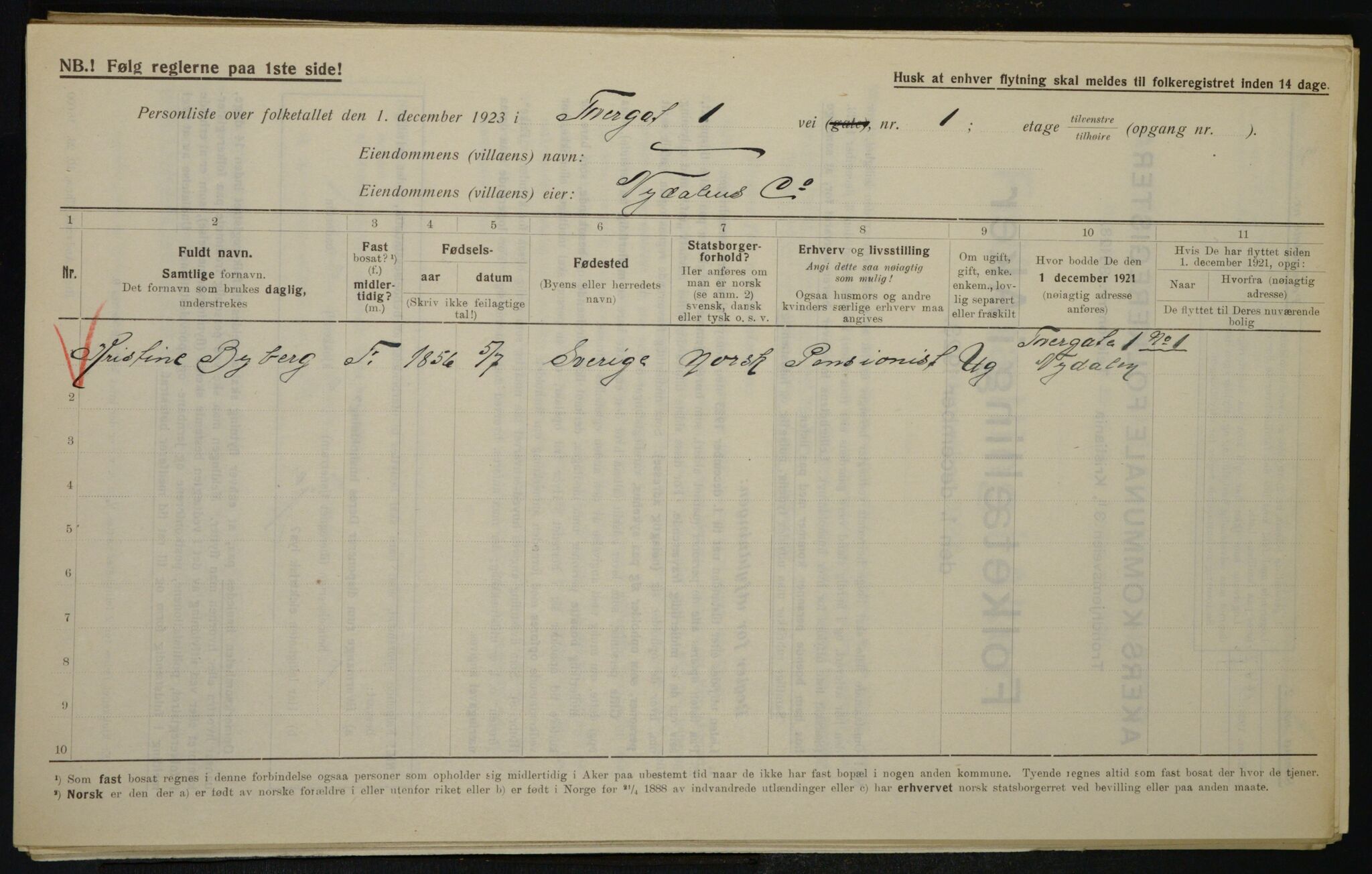 , Municipal Census 1923 for Aker, 1923, p. 19920