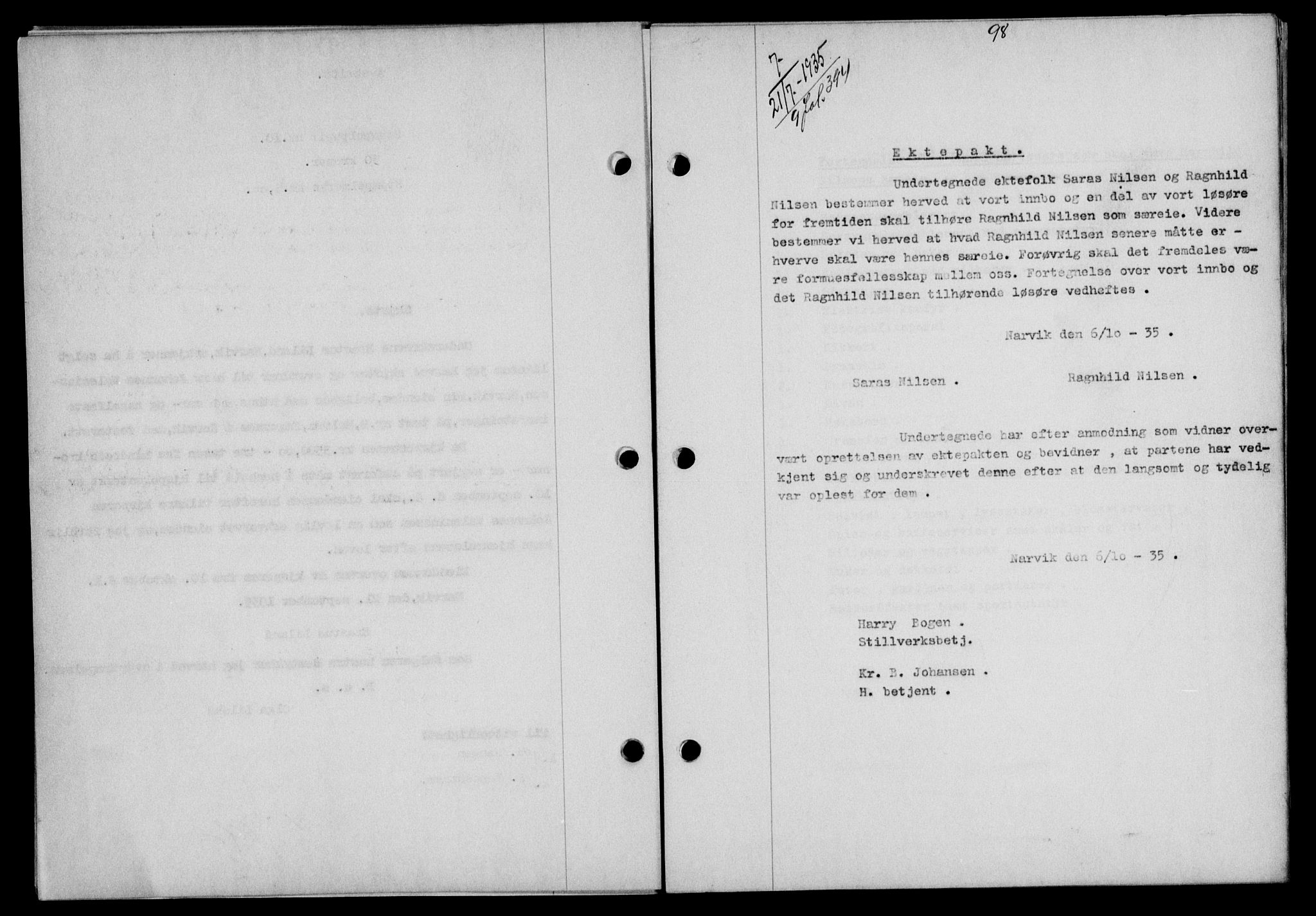 Narvik sorenskriveri, SAT/A-0002/1/2/2C/2Ca/L0011: Mortgage book no. 14, 1935-1937, Deed date: 21.10.1935