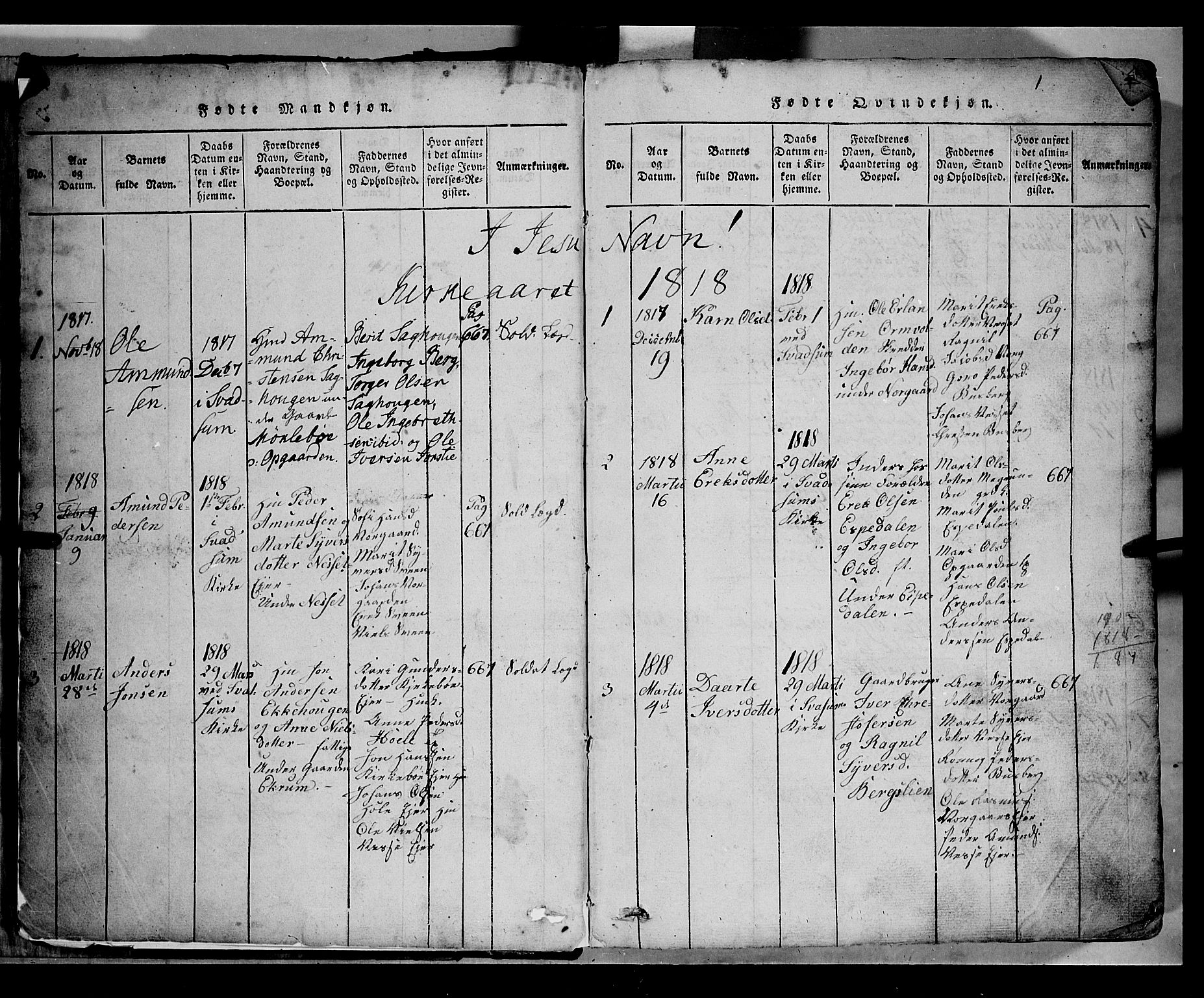 Gausdal prestekontor, AV/SAH-PREST-090/H/Ha/Hab/L0002: Parish register (copy) no. 2, 1818-1874, p. 2-3
