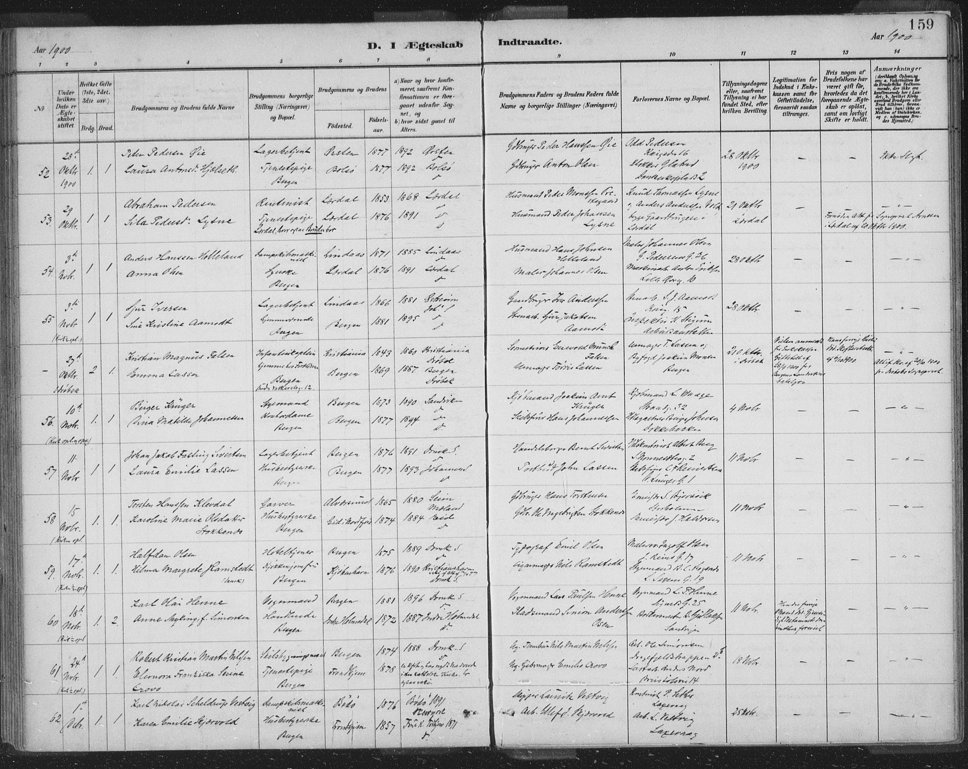 Domkirken sokneprestembete, AV/SAB-A-74801/H/Hab/L0032: Parish register (copy) no. D 4, 1880-1907, p. 159