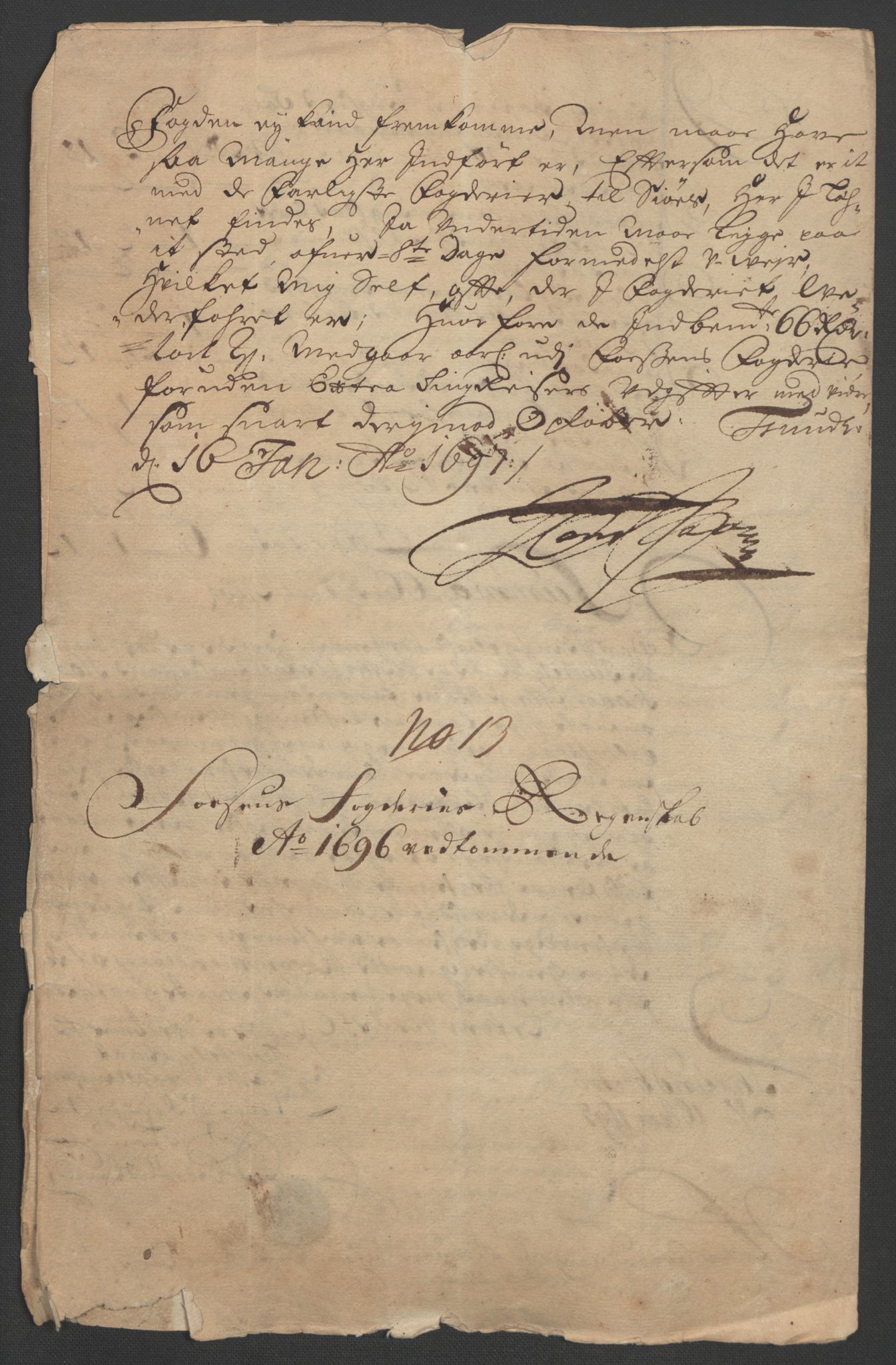 Rentekammeret inntil 1814, Reviderte regnskaper, Fogderegnskap, RA/EA-4092/R57/L3851: Fogderegnskap Fosen, 1695-1696, p. 311