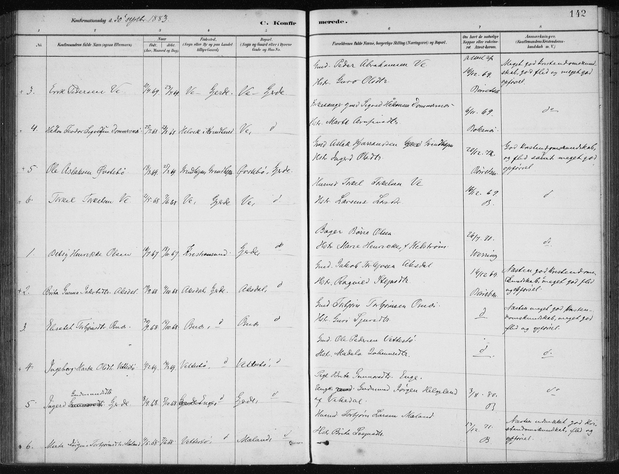 Etne sokneprestembete, AV/SAB-A-75001/H/Haa: Parish register (official) no. C  1, 1879-1919, p. 142